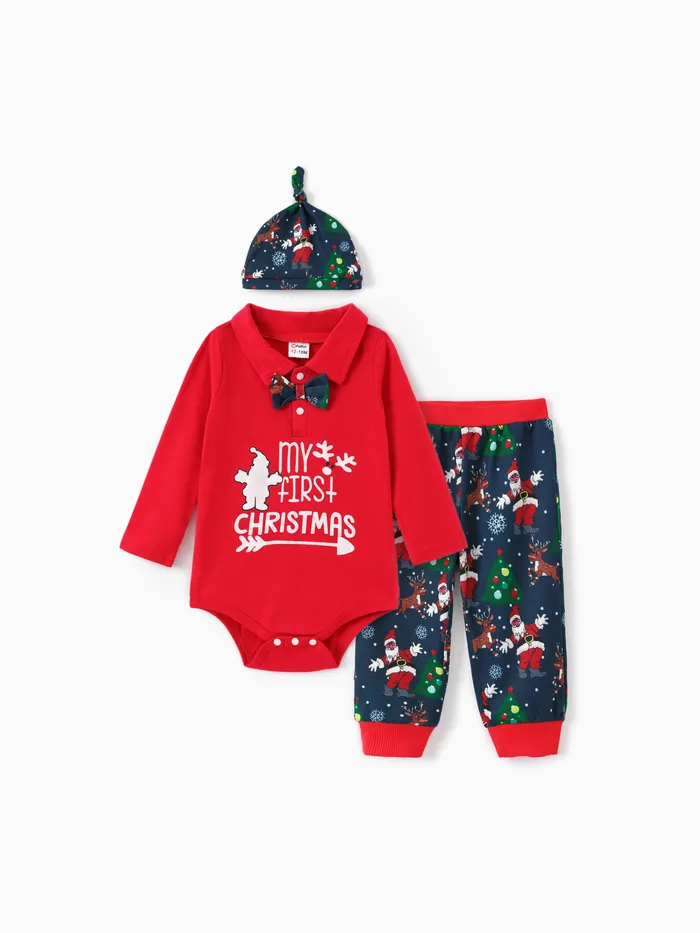 3pcs Baby Boy Christmas Childlike Design Set with Hat