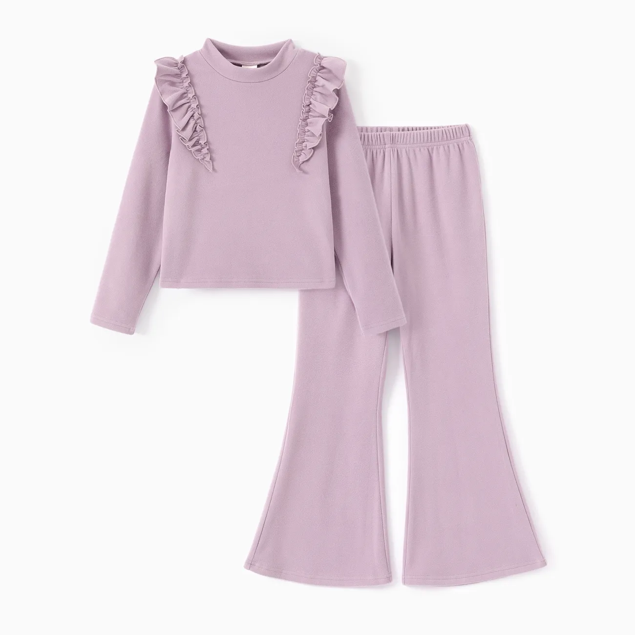 Kid Girl 2pcs Ruffled Turtleneck Tee and Flared Pants Set