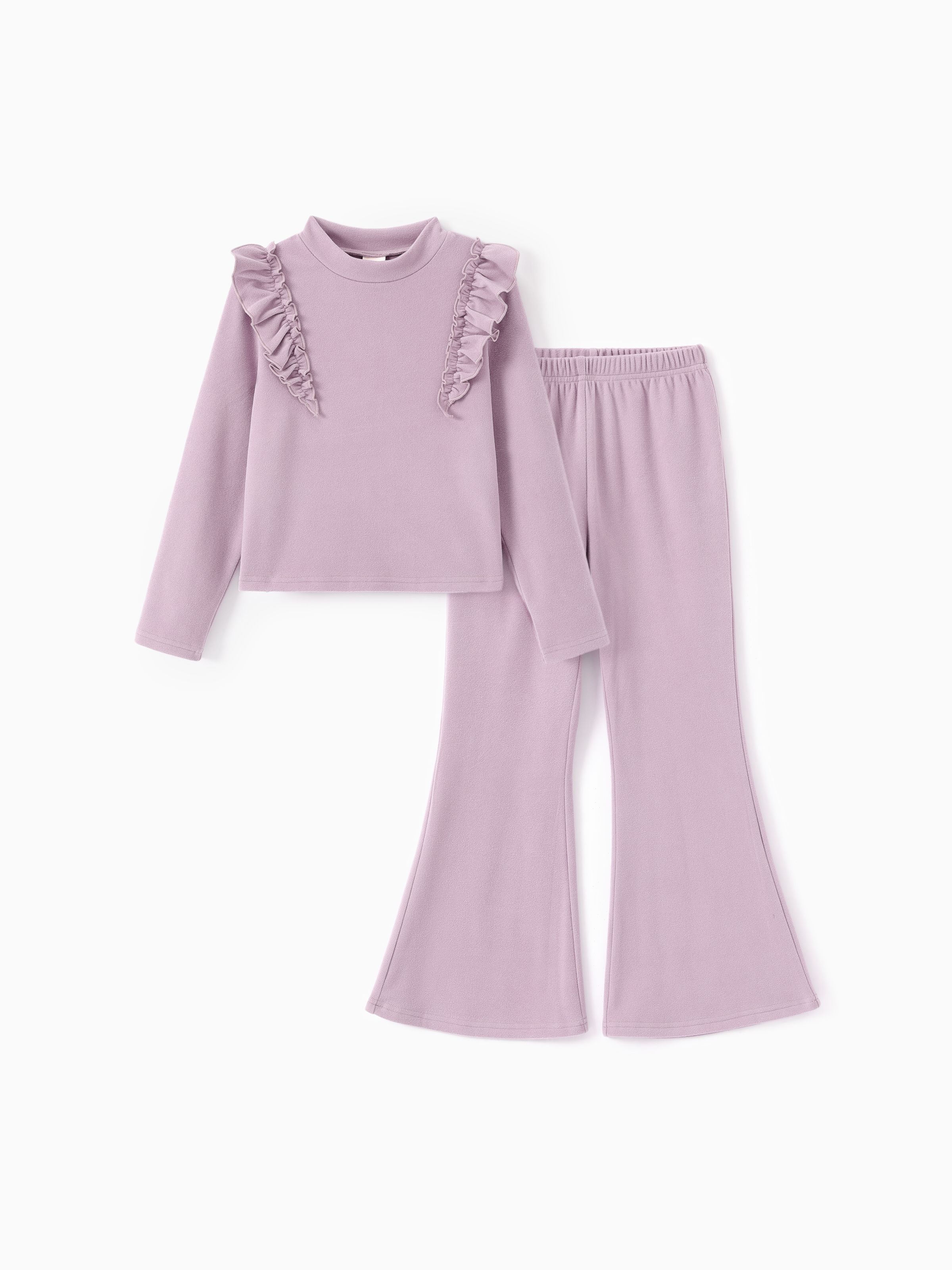 

Kid Girl 2pcs Ruffled Turtleneck Tee and Flared Pants Set