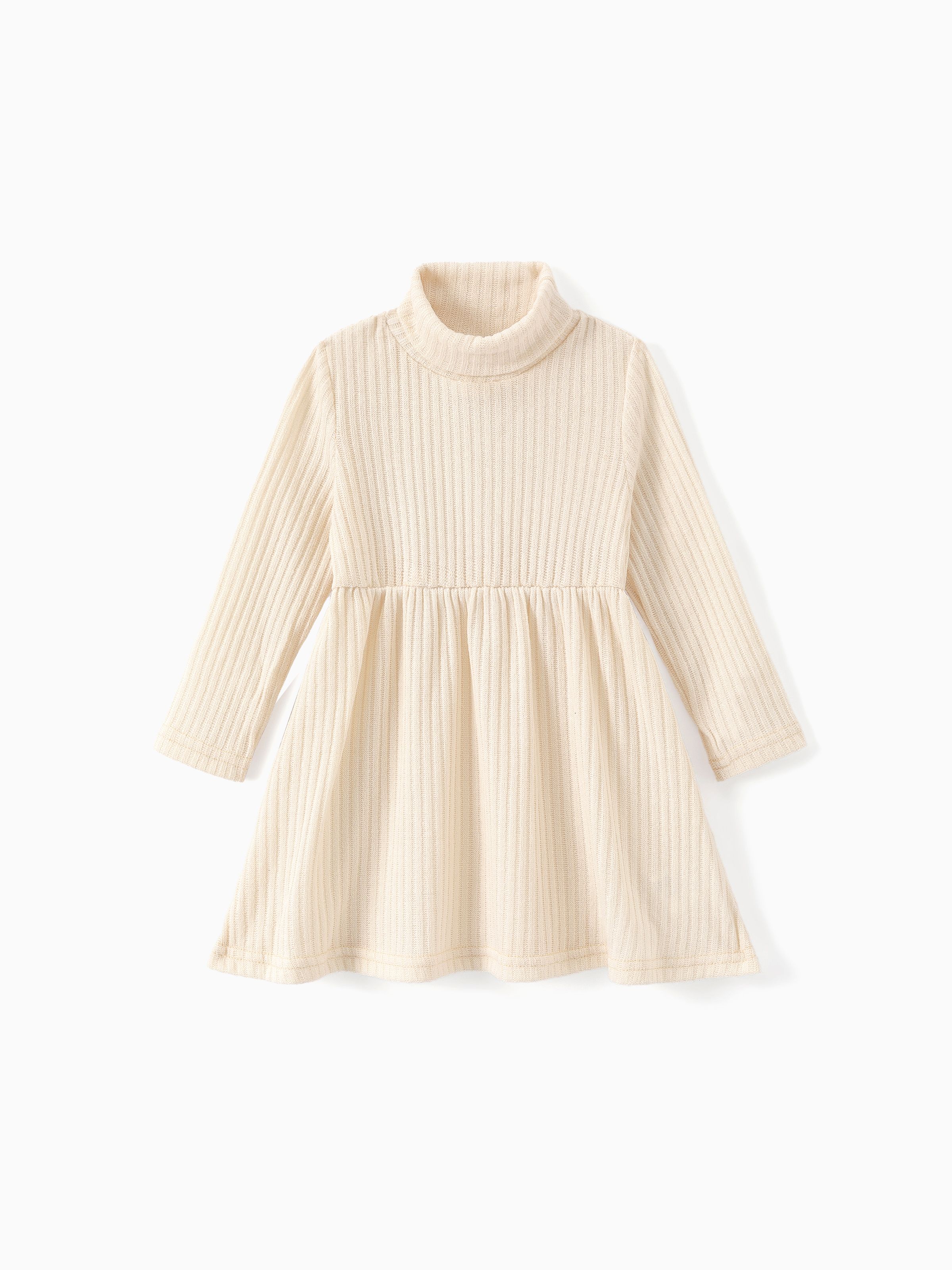 

Baby Girl Solid Rib Knit Turtleneck Long-sleeve Dress