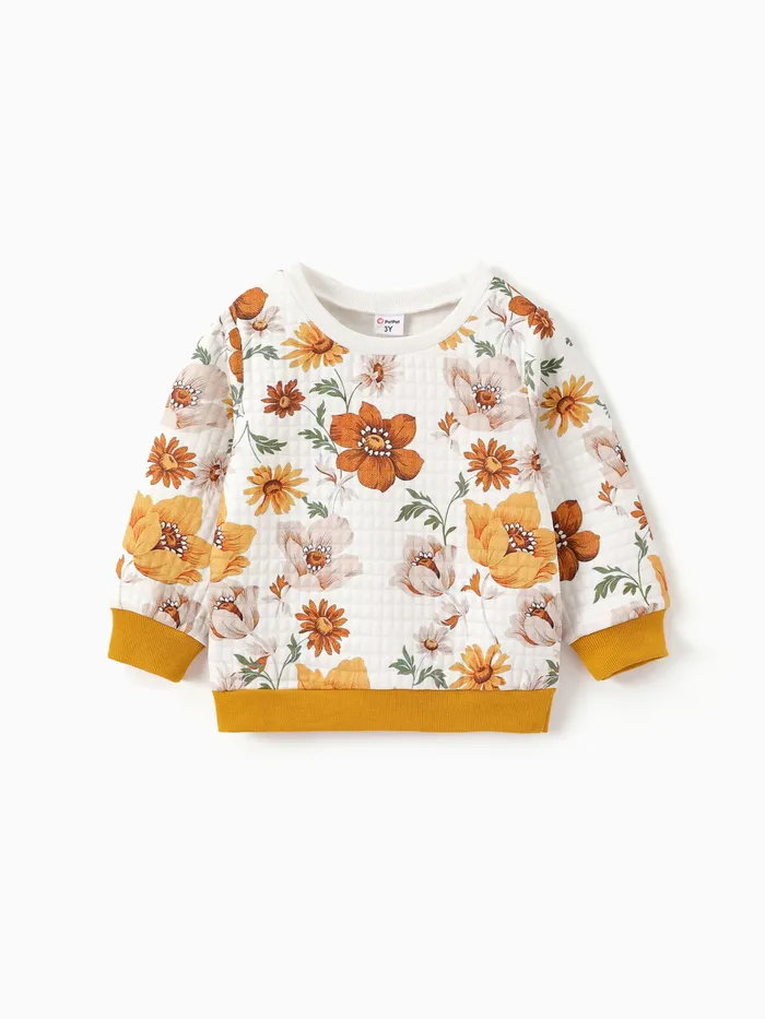 Toddler Girl Floral Print Textured Sweatshirt