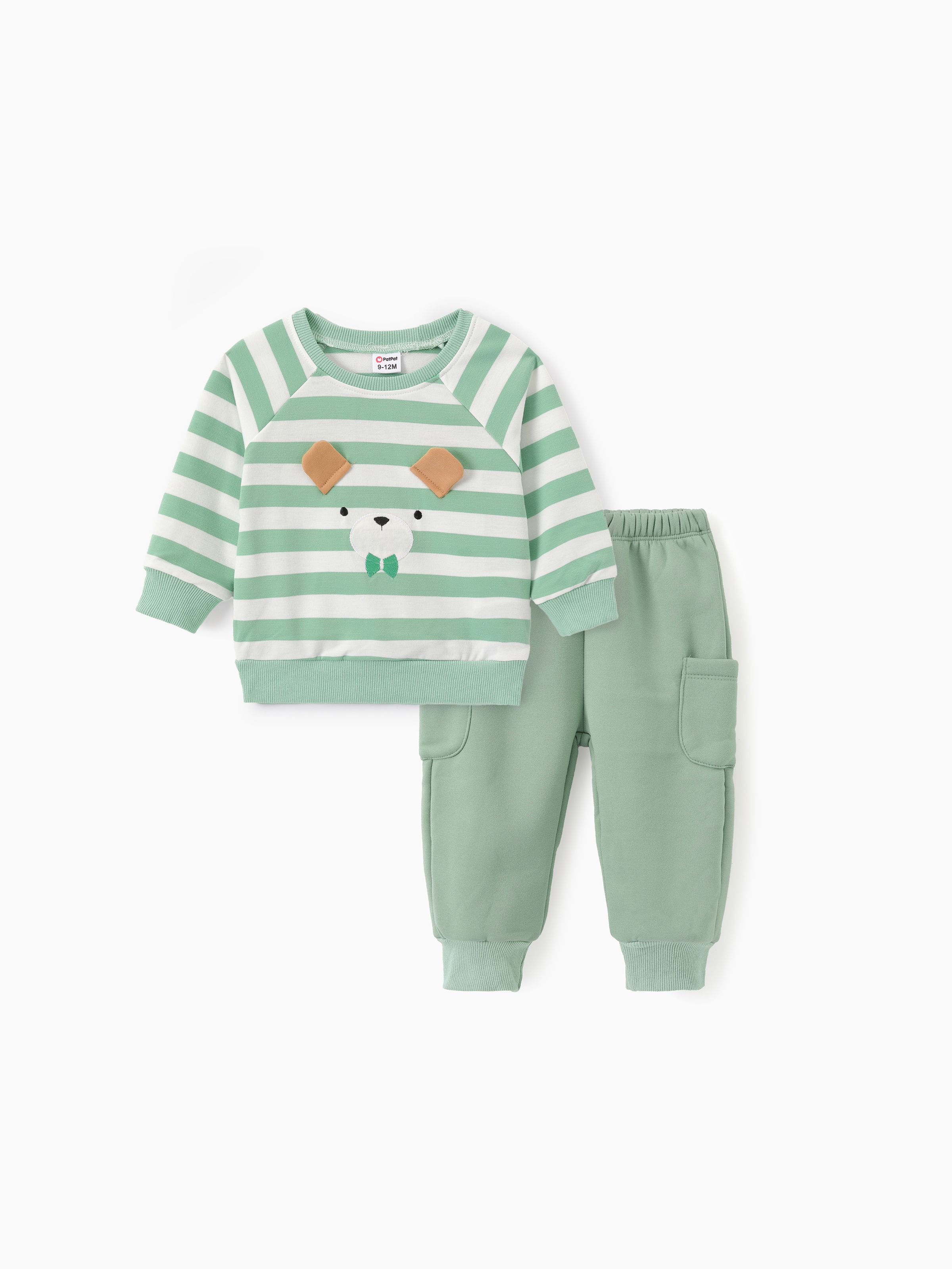 

Baby Boy 2pcs Stripe 3D Bear Sweatshirt and Pants Set