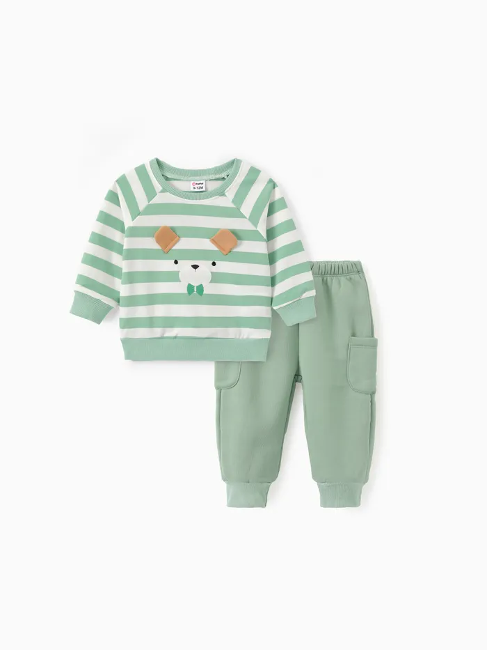 Baby Boy 2pcs Stripe 3D Bear Sweatshirt and Pants Set