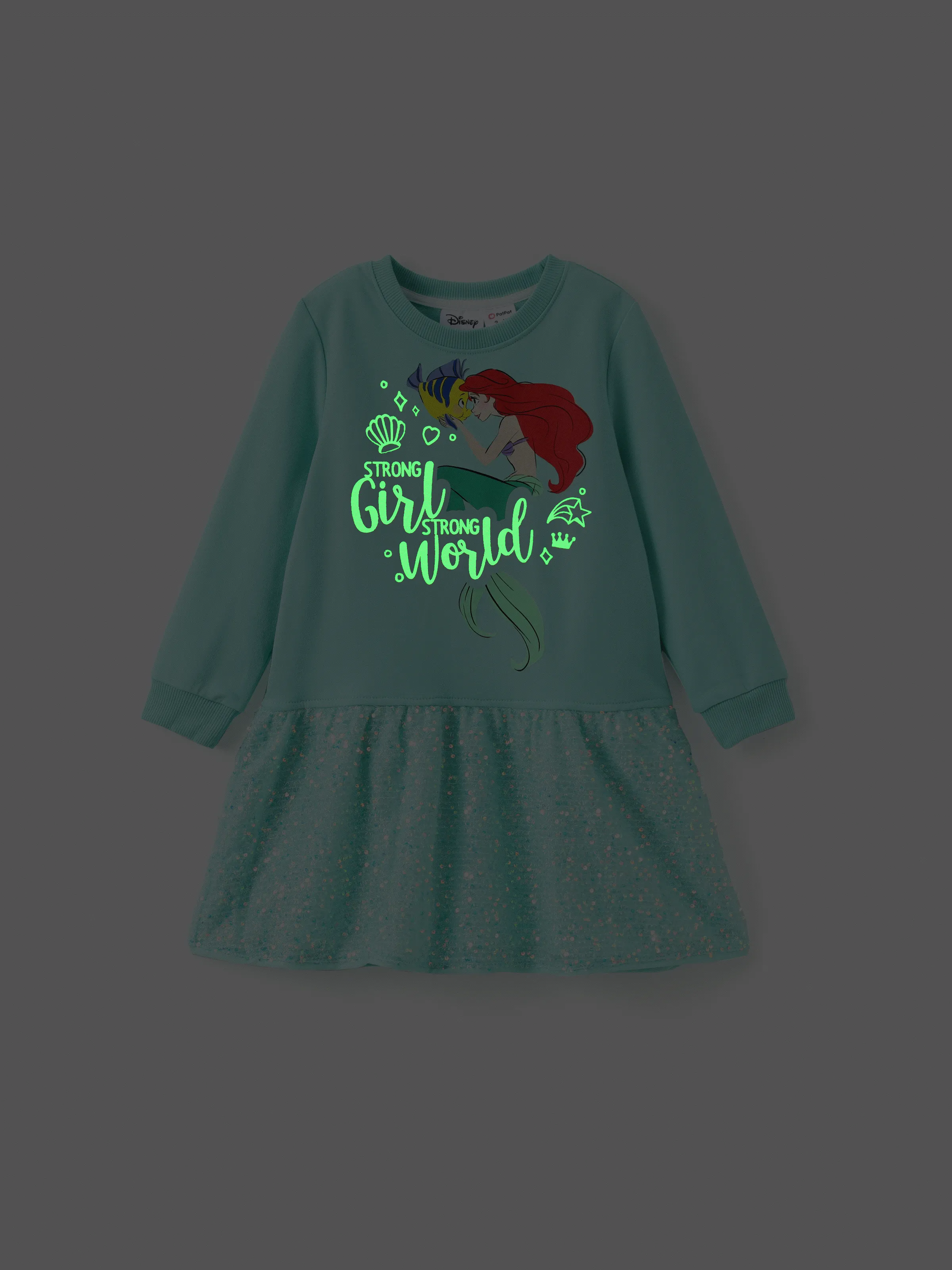 

Disney Princess Toddler Girls 1pc Character Letter Glow in the Dark Print Sequins Long-sleeve Dress