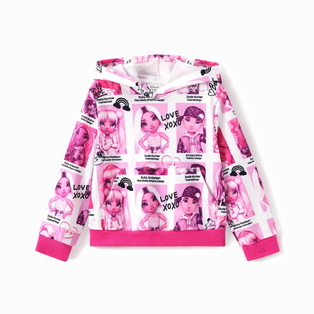 Rainbow High Toddler/Kid Girl 1pc Character Checkered Pattern Long-sleeve Hoodies
