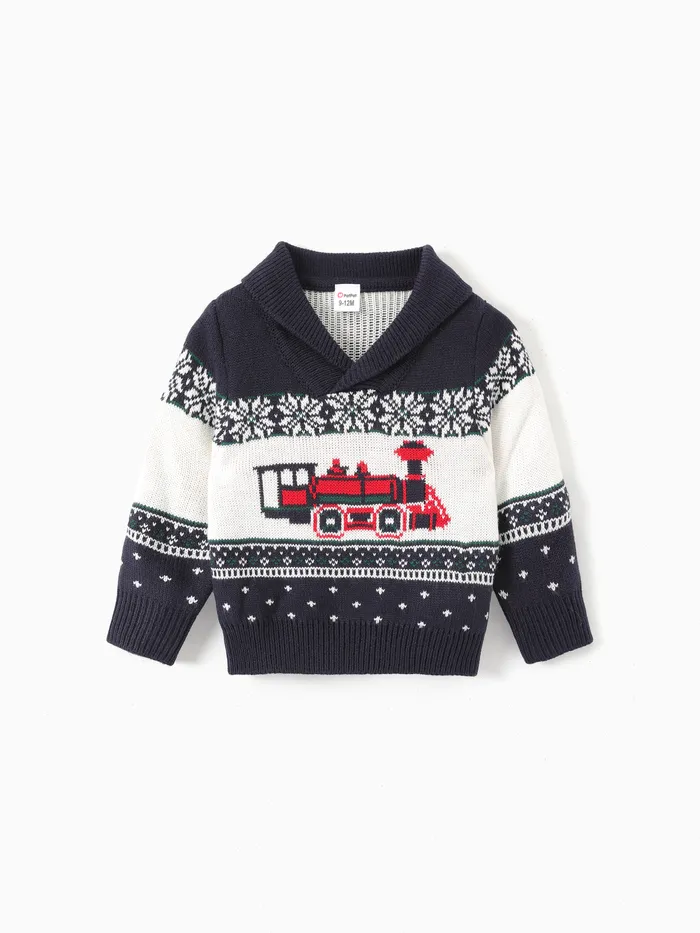 Baby/Toddler Boy Childlike V-neck Sweater with Vehicle Pattern