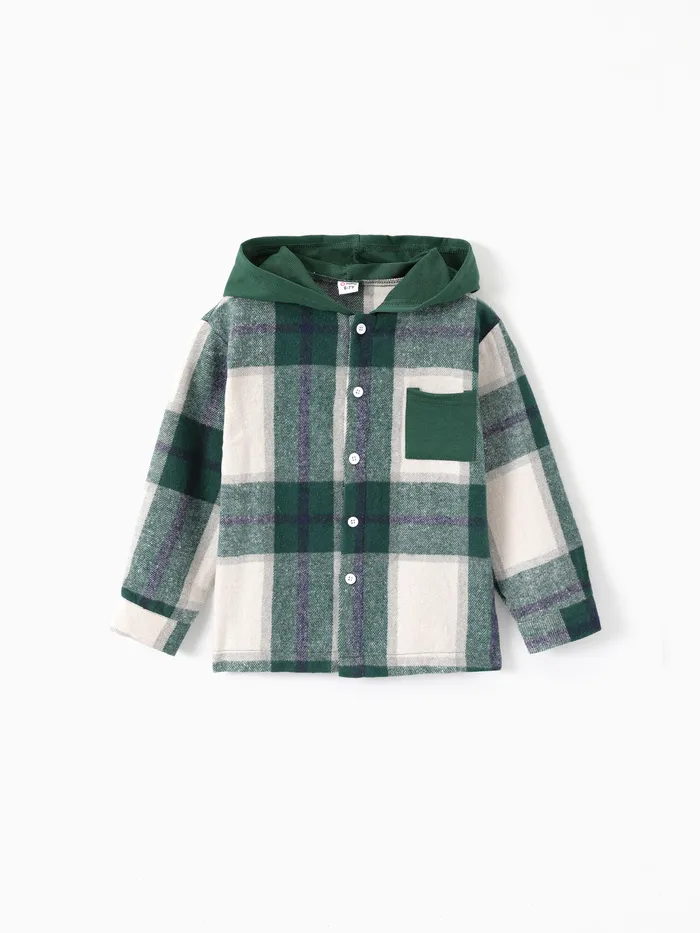 Kid Boy Plaid Button Up Hoodie 