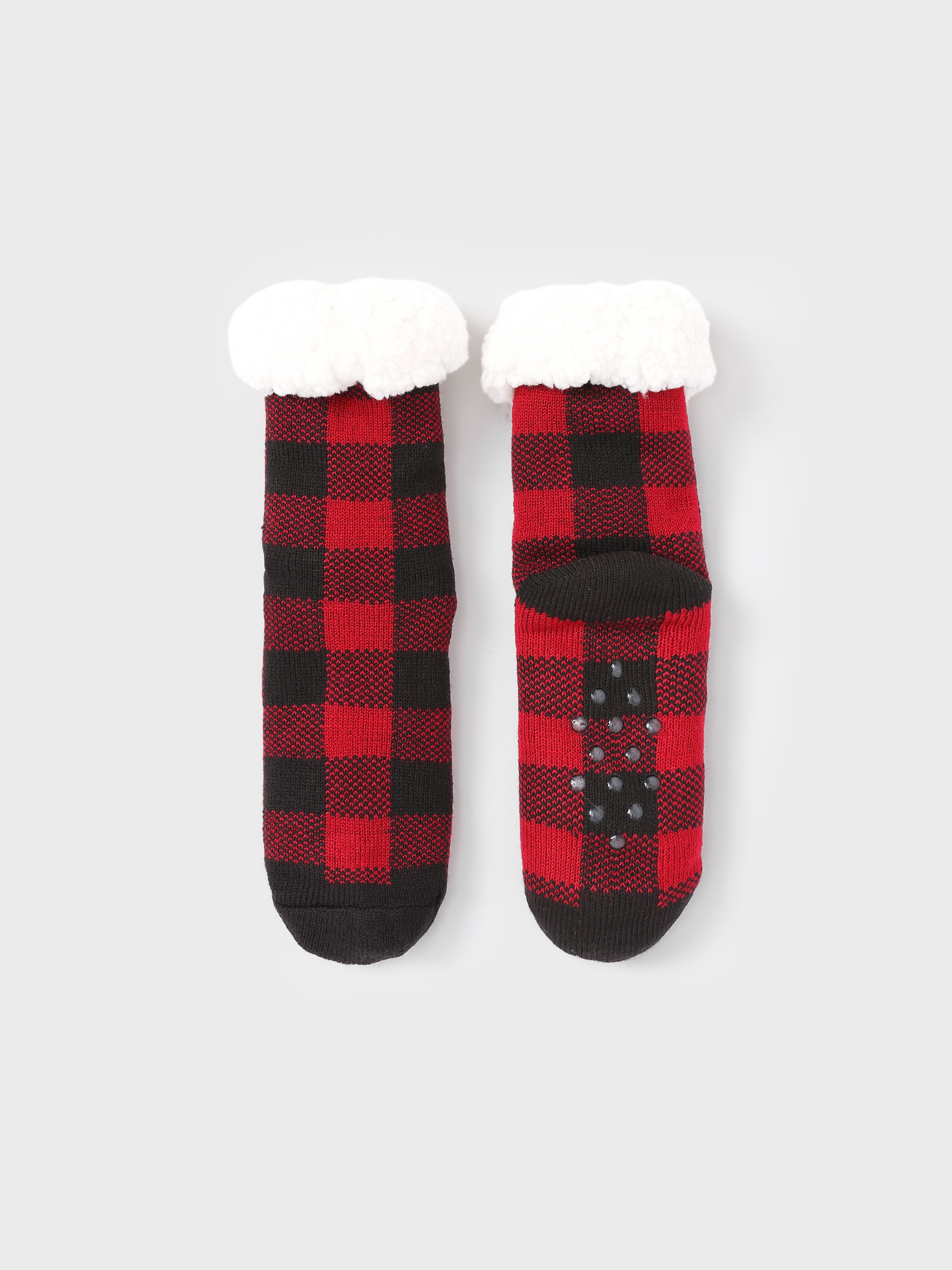 

Christmas Socks Family Matching Red&Black Plaid Check Pattern Anti-Slip Floor Socks