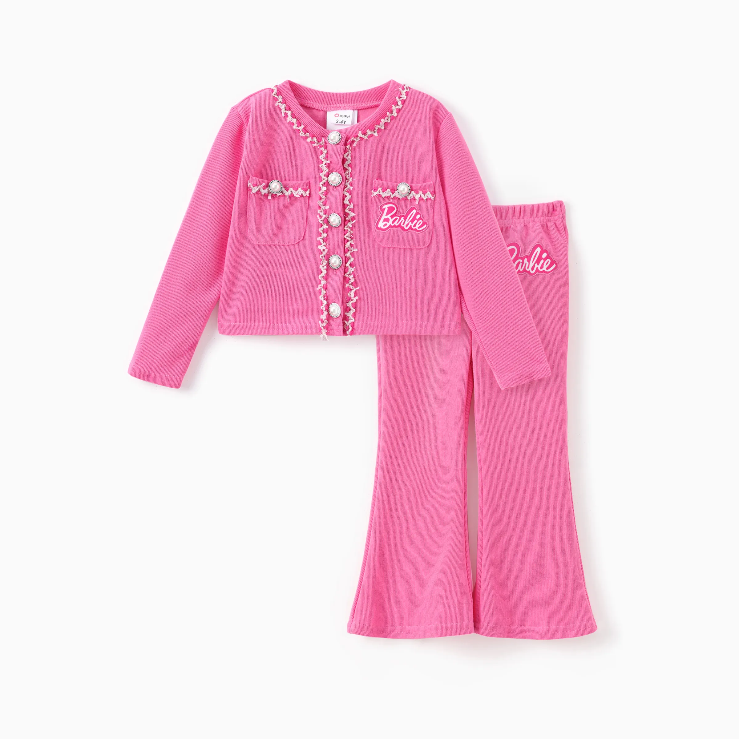 

Barbie Toddler/Kid Girl 2pcs Cotton Knitted Pearl Button Cardigan And Flared Pants Set