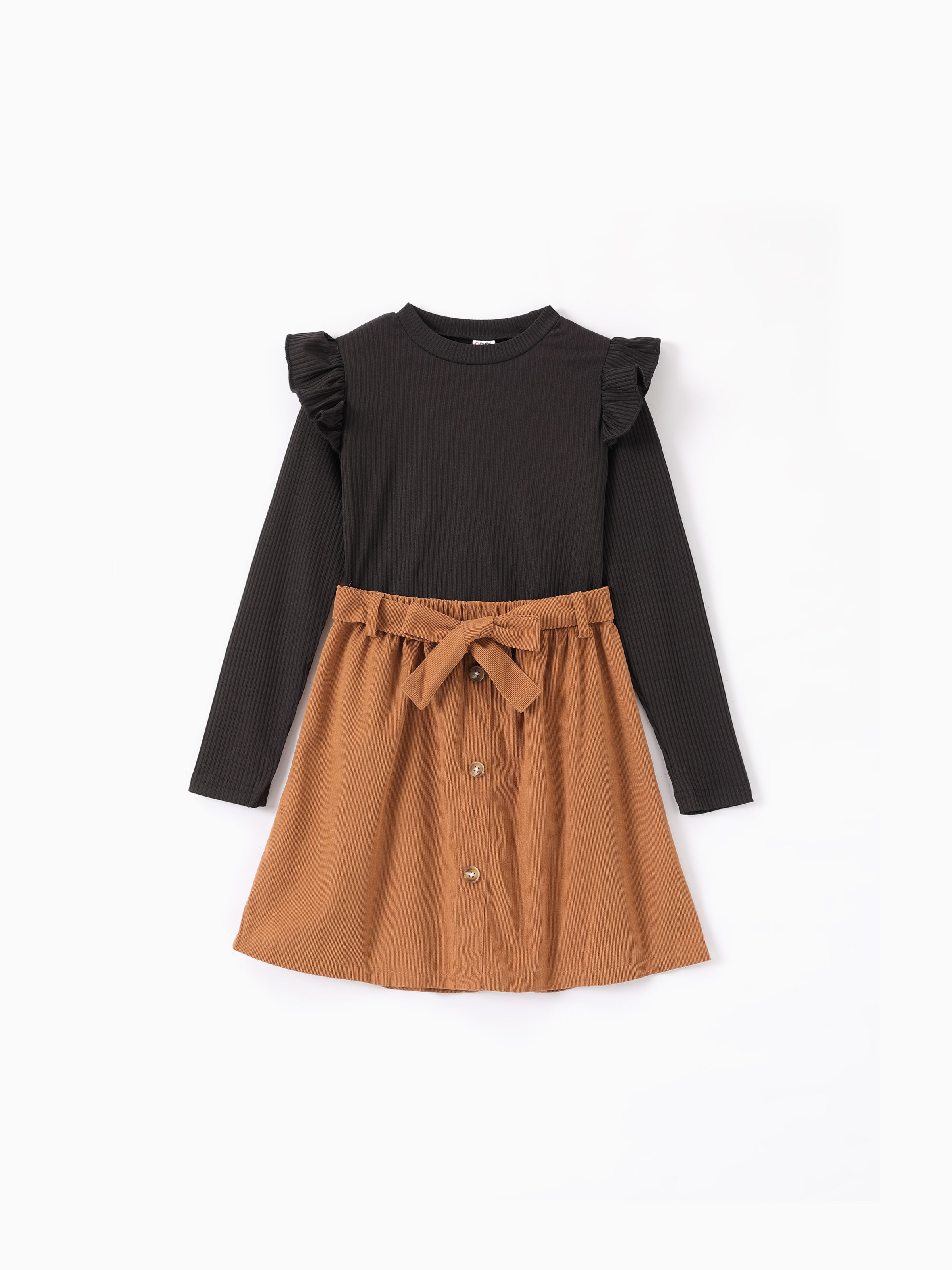 

2PCS Kid Solid Color Flutter Sleeve Fashionable Skirt Set