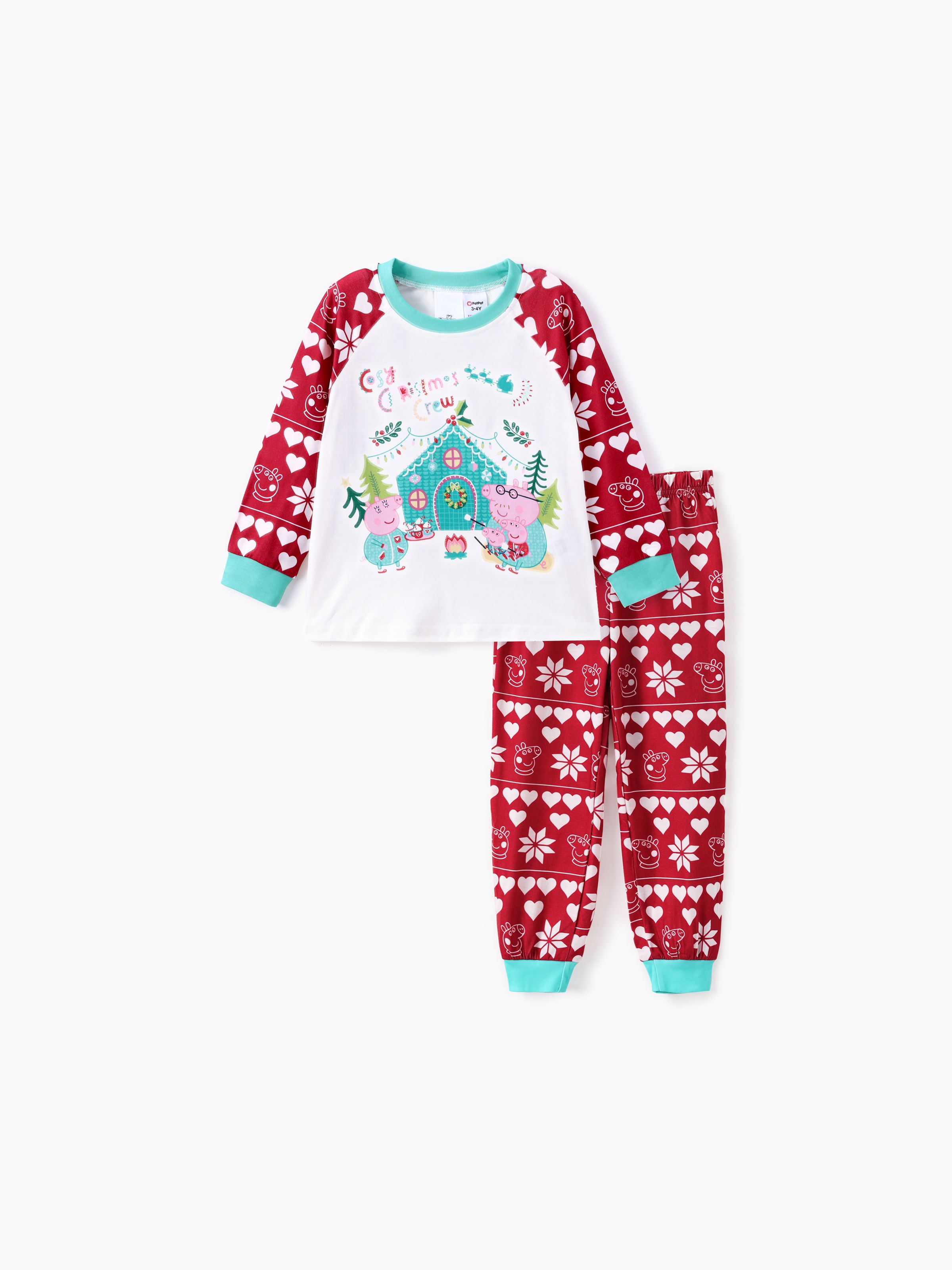 

Peppa Pig Family matching Christmas Heart Snowflake Pattern Colorblock Pajamas Set (Flame Resistant)