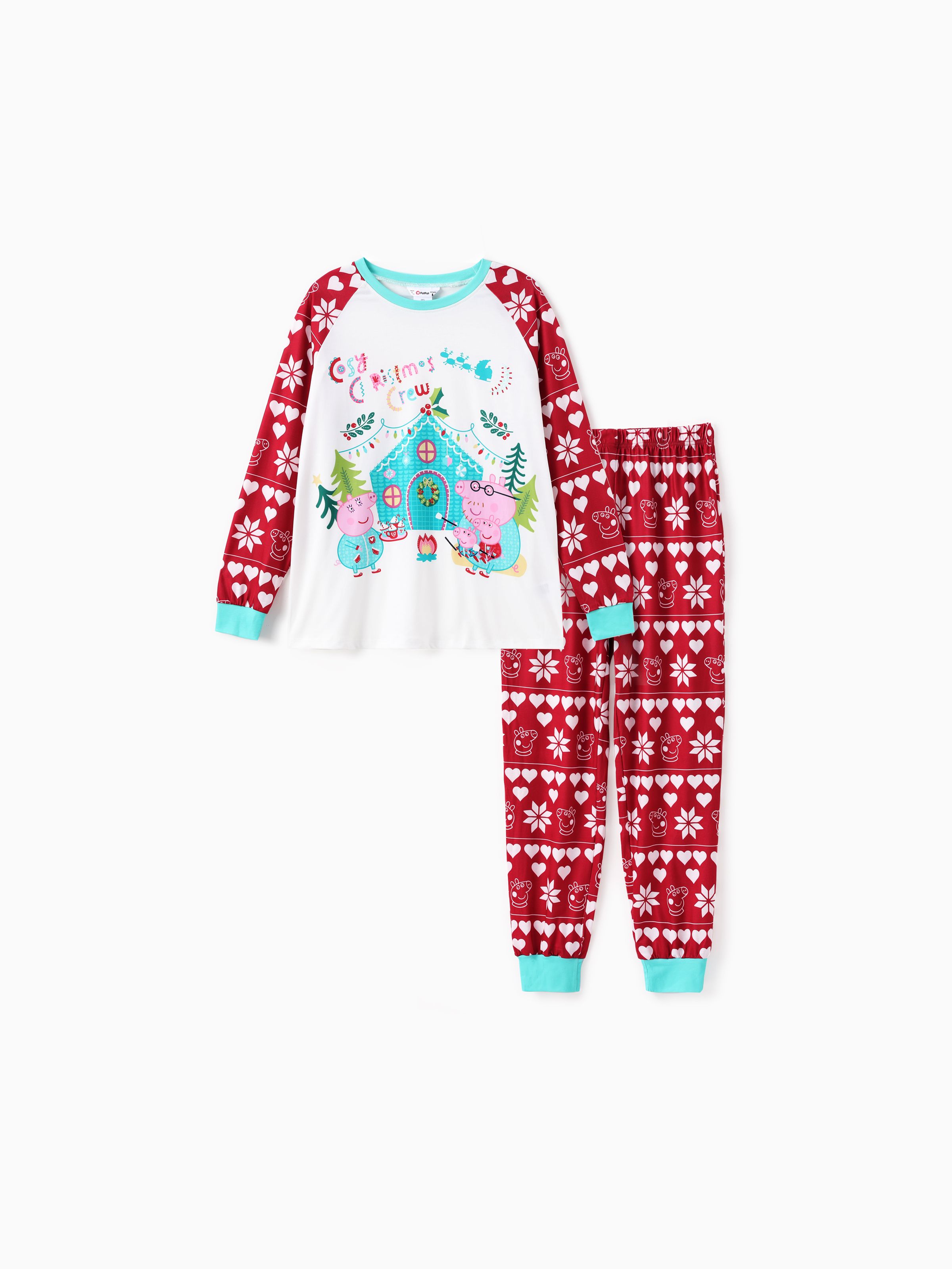 

Peppa Pig Family matching Christmas Heart Snowflake Pattern Colorblock Pajamas Set (Flame Resistant)