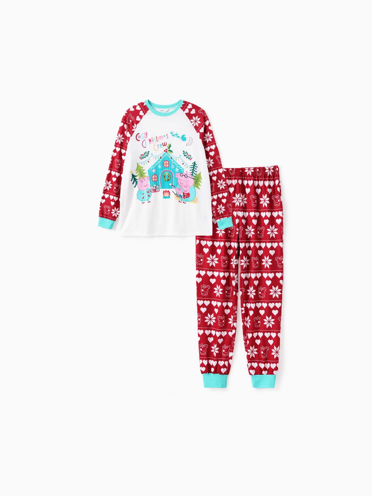 

Peppa Pig Family matching Christmas Heart Snowflake Pattern Colorblock Pajamas Set (Flame Resistant)