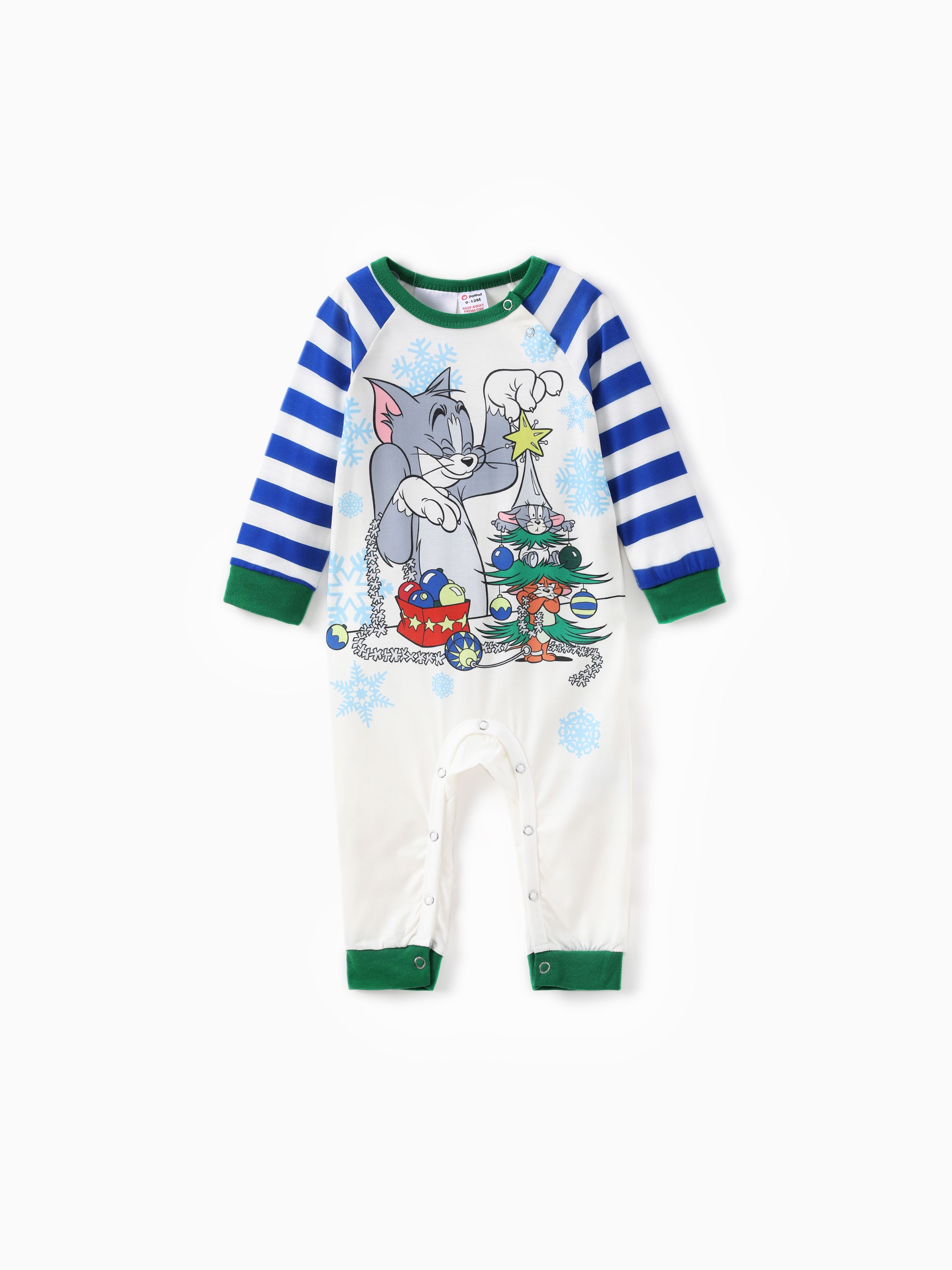 

Tom and Jerry Family matching Christmas Striped Print Colorblock Long-sleeve Pajamas Set (Flame Resistant)