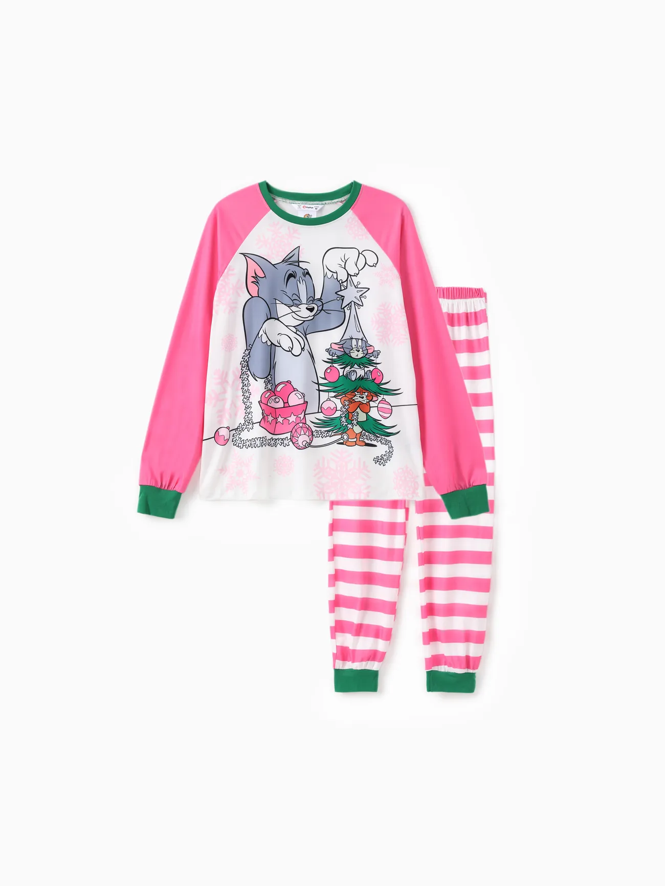 

Tom and Jerry Family matching Christmas Striped Print Colorblock Long-sleeve Pajamas Set (Flame Resistant)