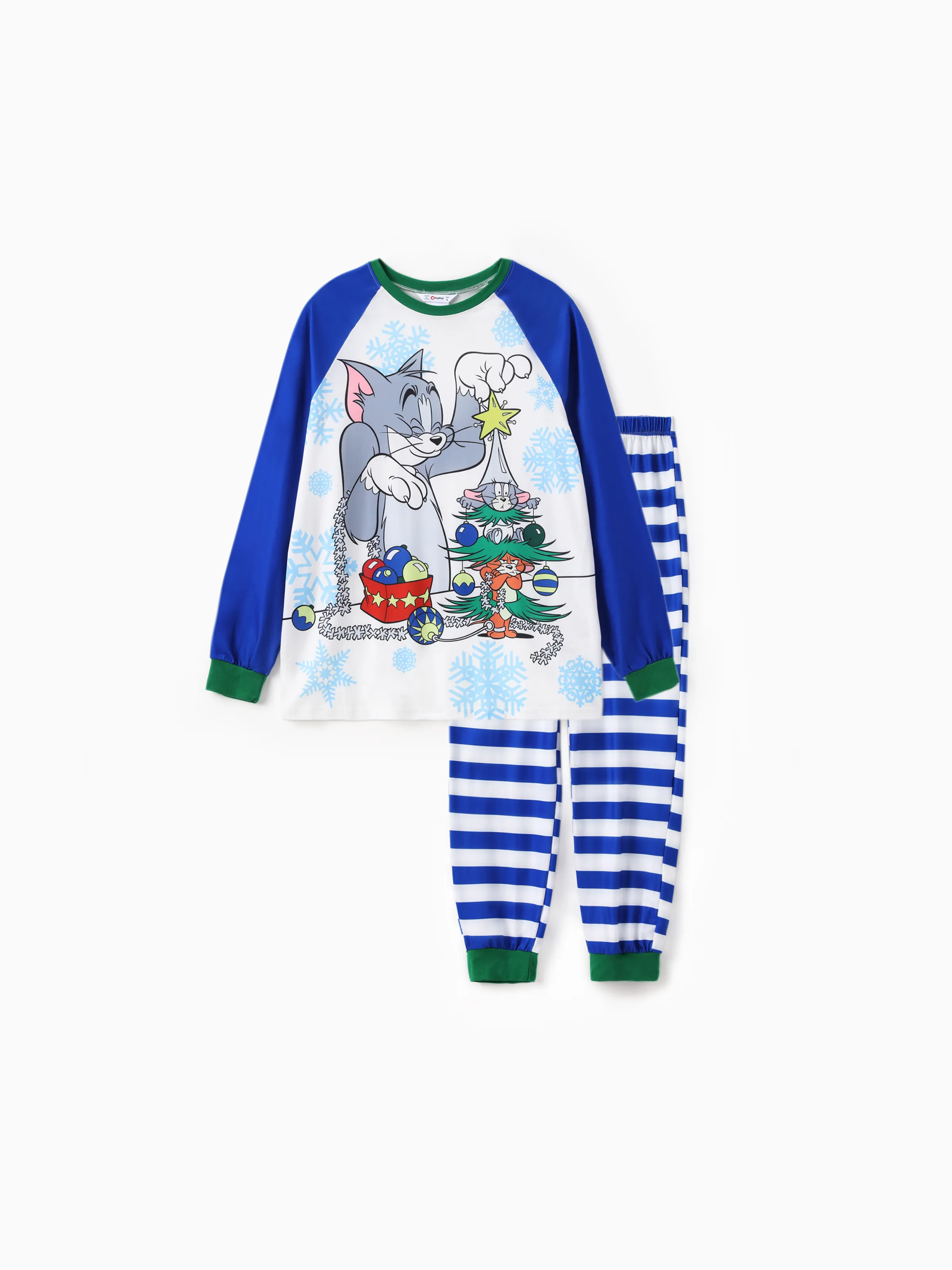 

Tom and Jerry Family matching Christmas Striped Print Colorblock Long-sleeve Pajamas Set (Flame Resistant)