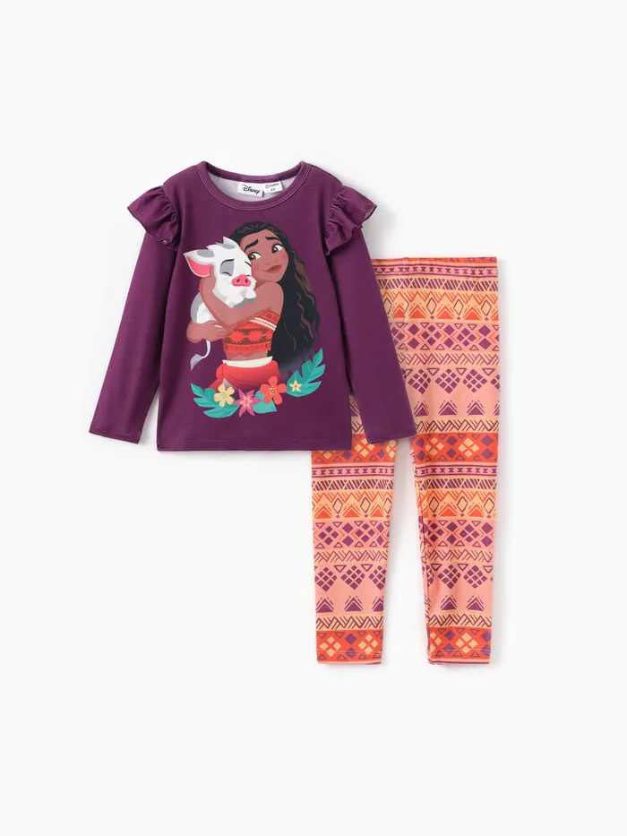 Disney Princess Toddler Girl 2pcs Naia™ Character Print Ruffled Long-sleeve Pullover and Polka Dots Leggings Set 