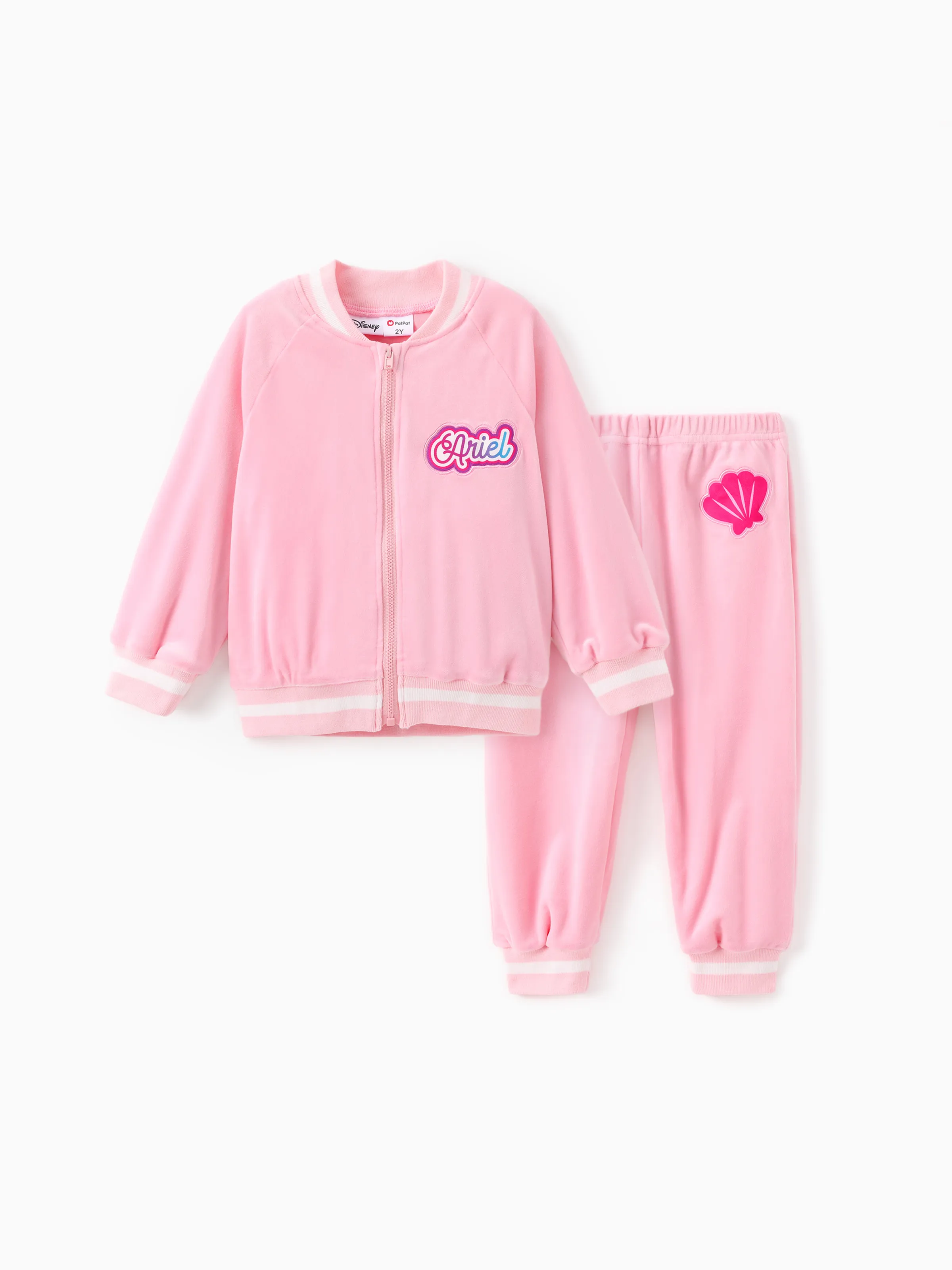 Disney Princess Toddler Girls 2pcs Moana Character Velvet Long-sleeve Zipper Jacket Coat And Pants Set   Pink