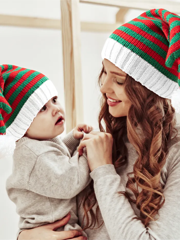 sombrero de santa navidad rojo y blanco gorras navideñas de punto sombrero de invierno sombreros navideños para mamá y para mí