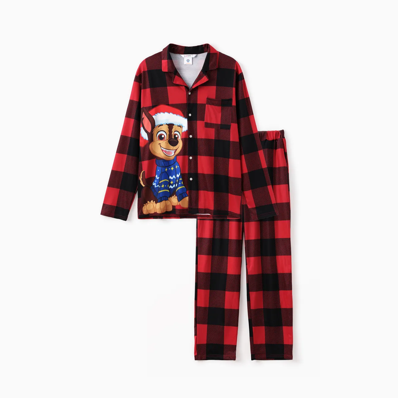 PAW Patrol Pajamas - Collared Family PJs Plaid Red with Chase Marshall Skye Rubble Print (Flame Resistant)