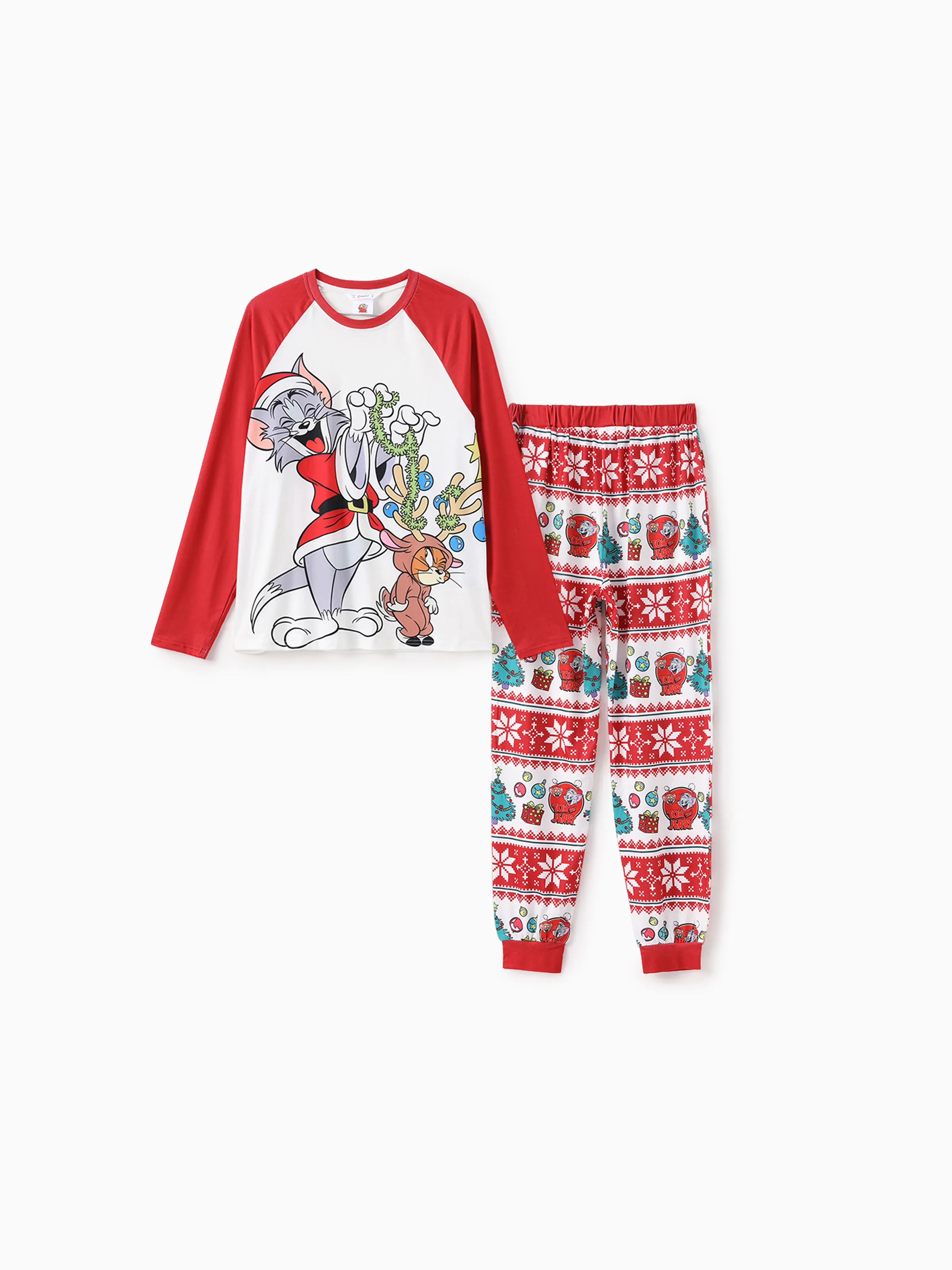 

Tom and Jerry Family matching Christmas Tree Character Pattern Colorblock Pajama Set (Flame Resistant)