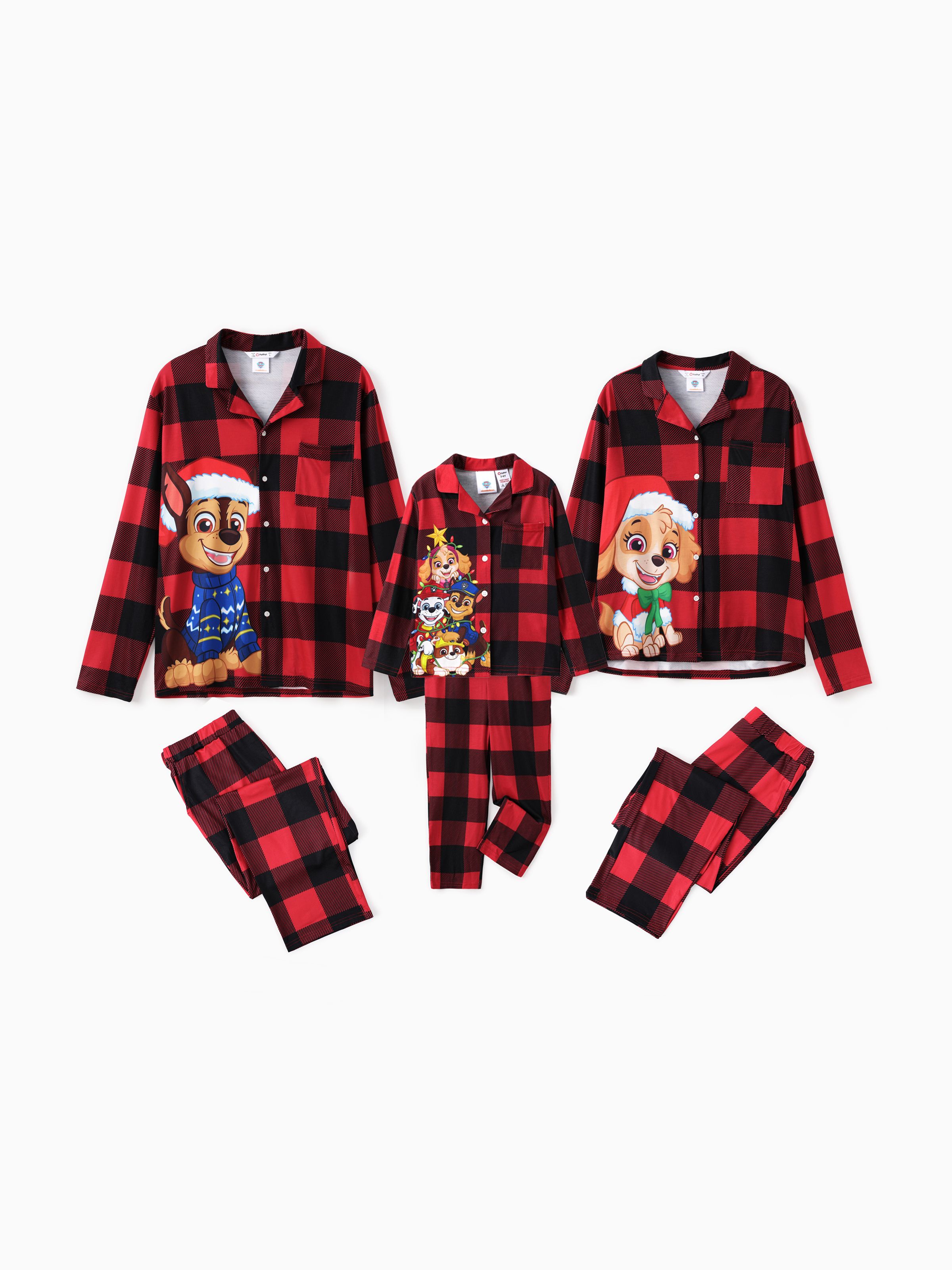 

PAW Patrol Family matching Christmas Chase Marshall Skye Rubble Plaid Print Lapel Pajamas Set (Flame Resistant)