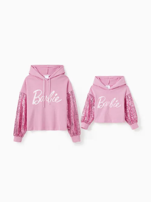 Tenue Barbie Maman Et Moi 1pc Coton Tricoté Logo Brodé Paillettes Sweats à capuche à manches longues