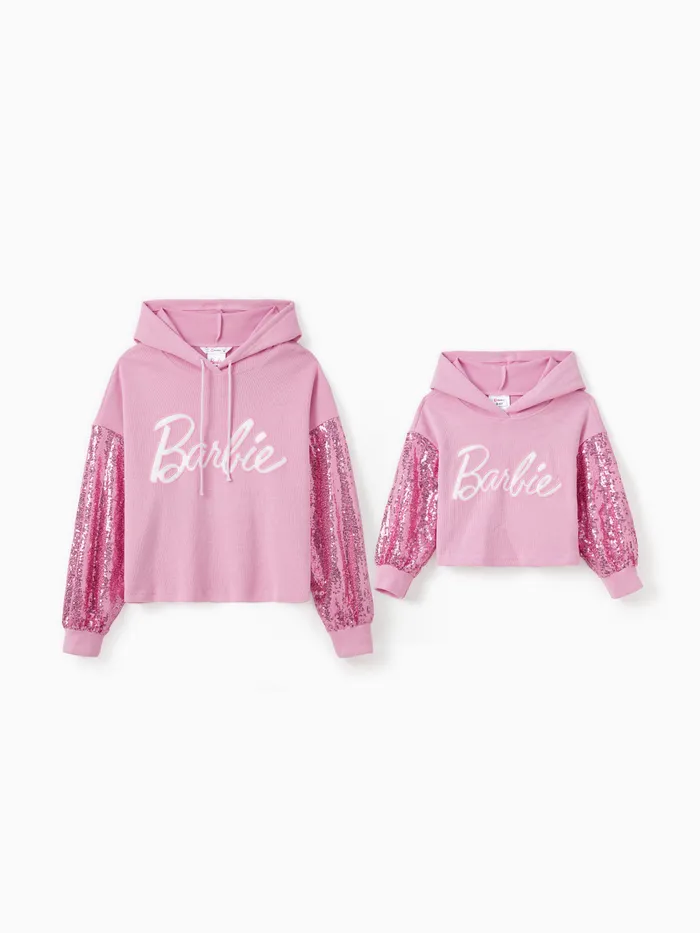 Barbie Mommy And Me 1pc cotone lavorato a maglia logo ricamato paillettes felpe con cappuccio a maniche lunghe 