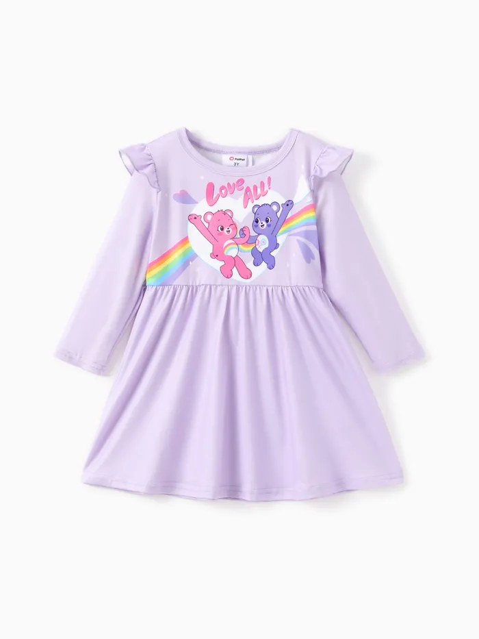 Care Bear Toddler 1pc Personaje Vestido de mangas onduladas con estampado de corazón arcoíris