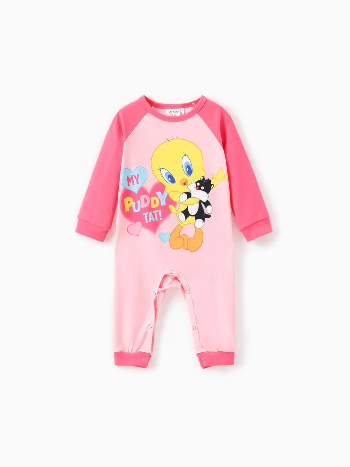 Looney Tunes Baby Junge/Mädchen 1 Stück Charaktermuster Colorblock Langarm-Jumpsuit 