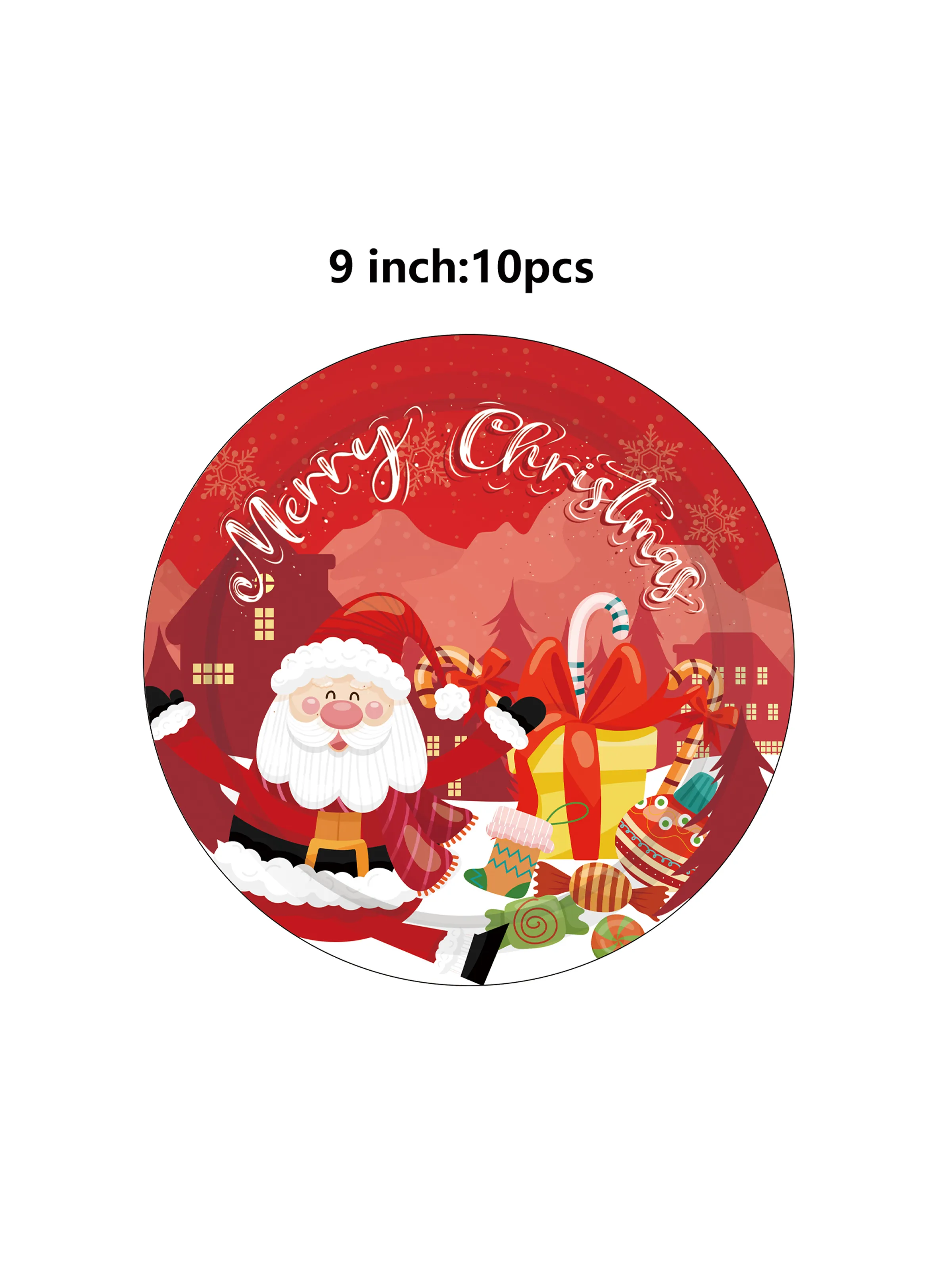 

Combo Red Cartoon Santa Claus Themed Holiday Party Decoration Set: Paper Plates, Cups, Tablecloth, Cutlery, and Balloons