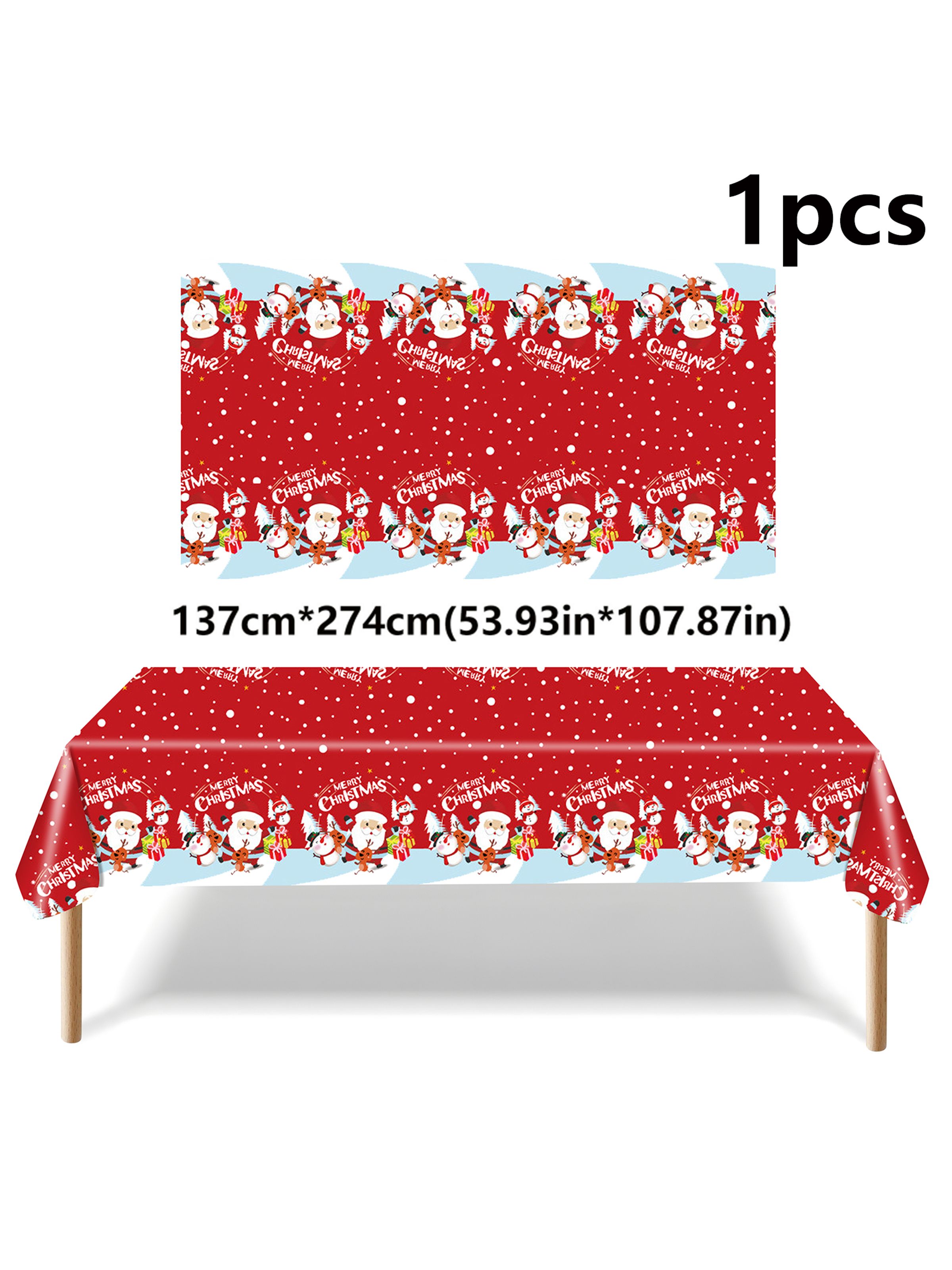 

Combo Red Cartoon Santa Claus Themed Holiday Party Decoration Set: Paper Plates, Cups, Tablecloth, Cutlery, and Balloons