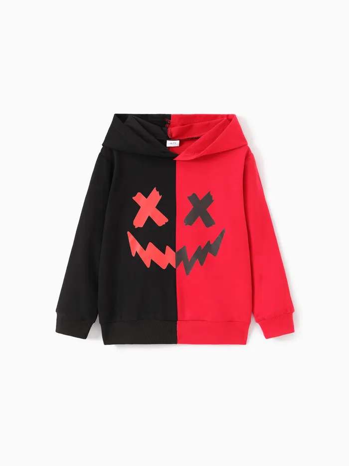 Kid Boy Colorblock Face Graphic Hoodie Sweatshirt