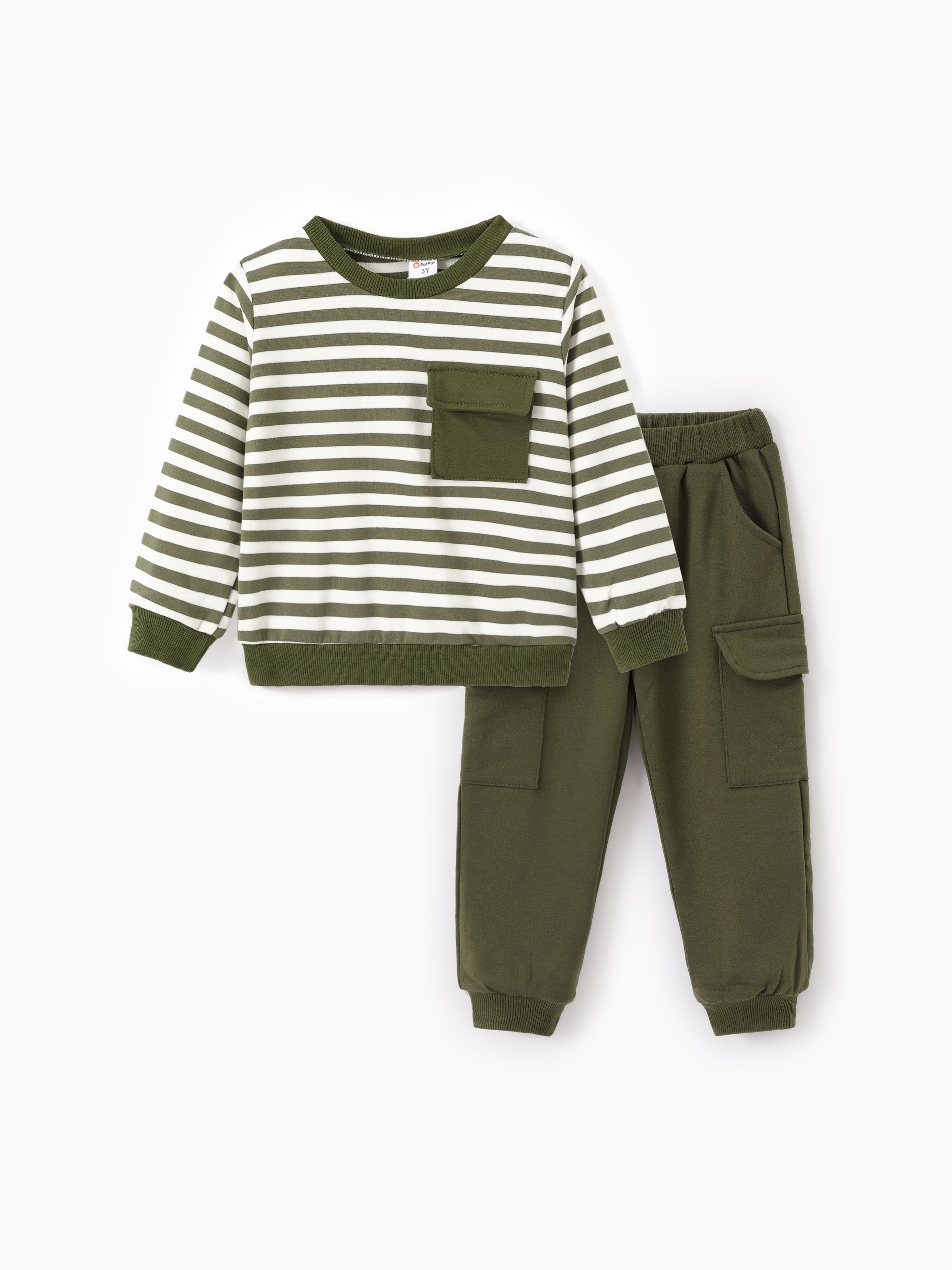 

2pcs Todder Boy Cotton Stripe Set with Patch Pocket