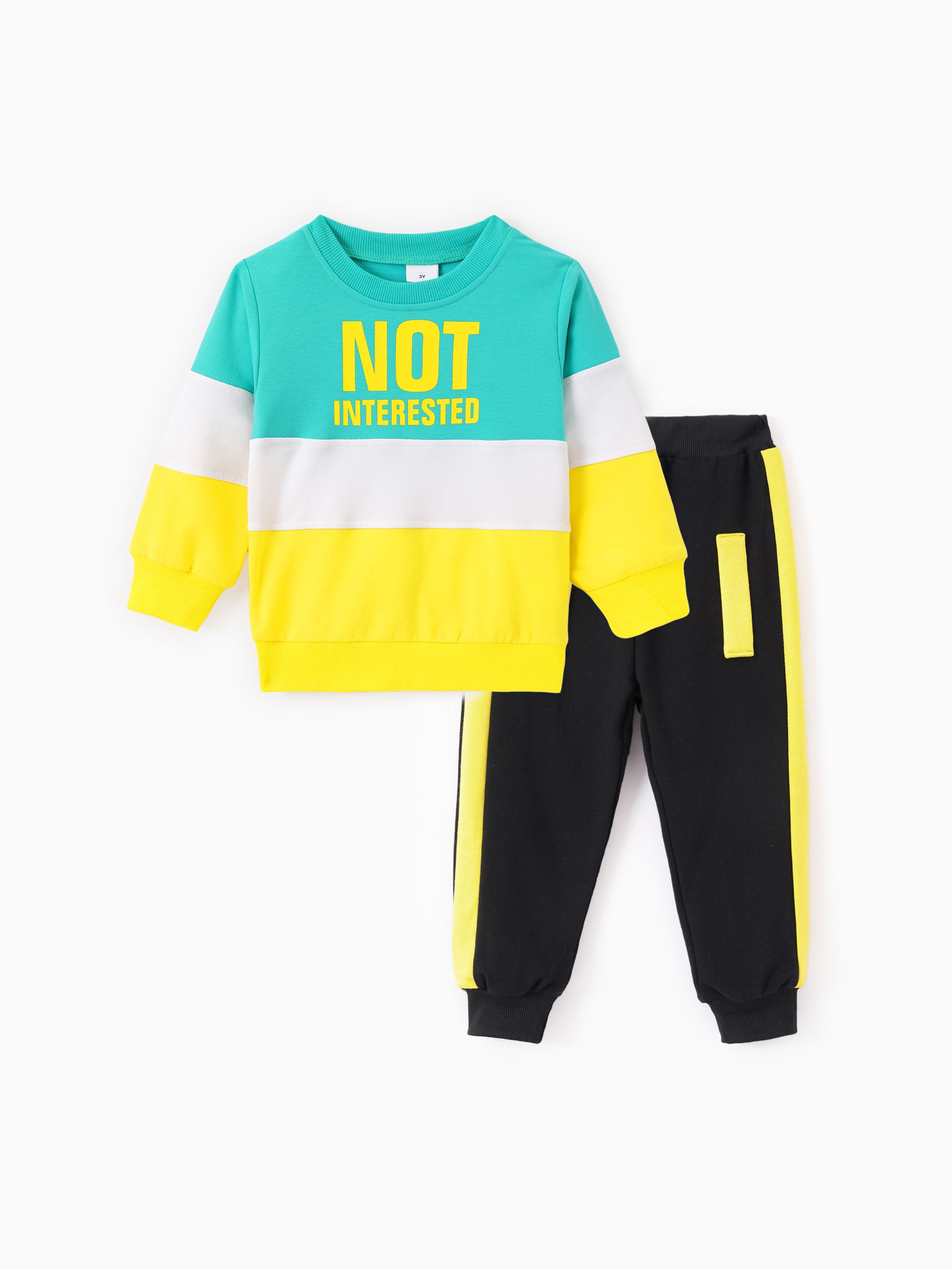 

2pcs Toddler Boy Letter Print Colorblock Cotton Pullover Sweatshirt and Pants Set