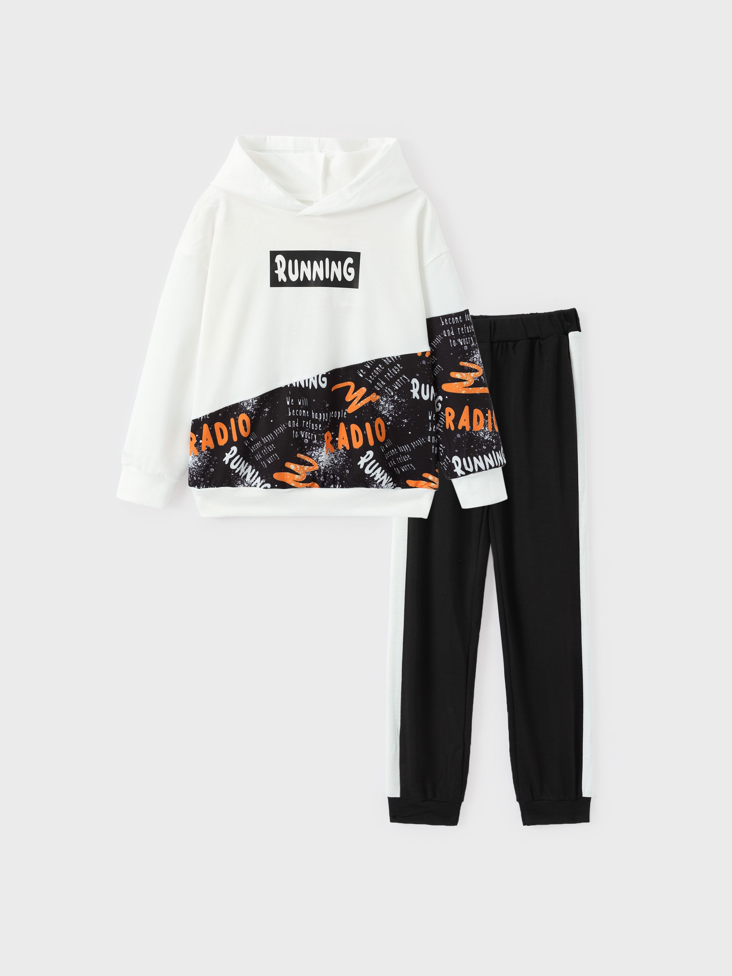 

2pcs Kid Boy Letters Print Long-sleeve Hoodie and Pants Set