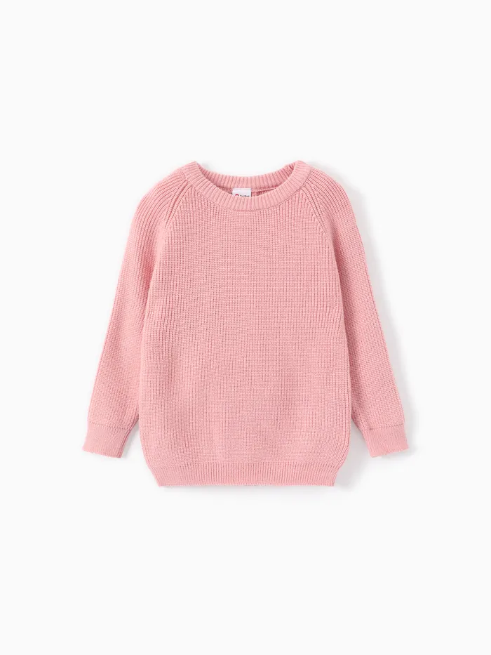 Kid Girl/Boy Solid Inserted Shoulder Design Sweater 