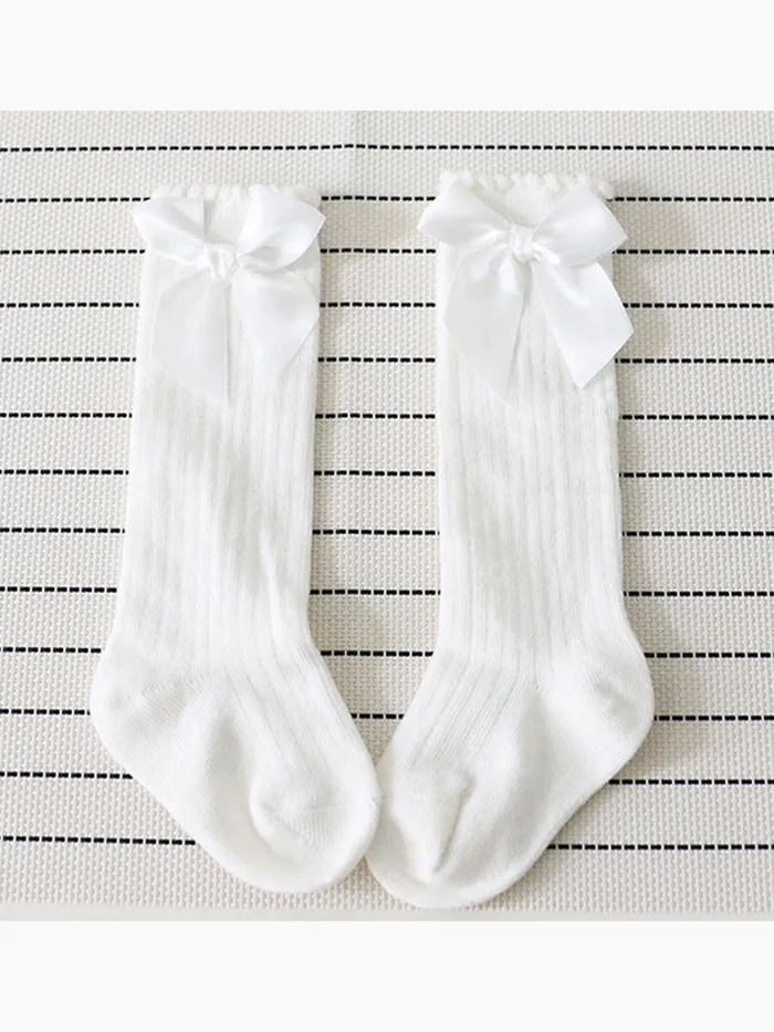 Chaussettes douces à décor de nœuds solides pour bébé et fille en bas âge