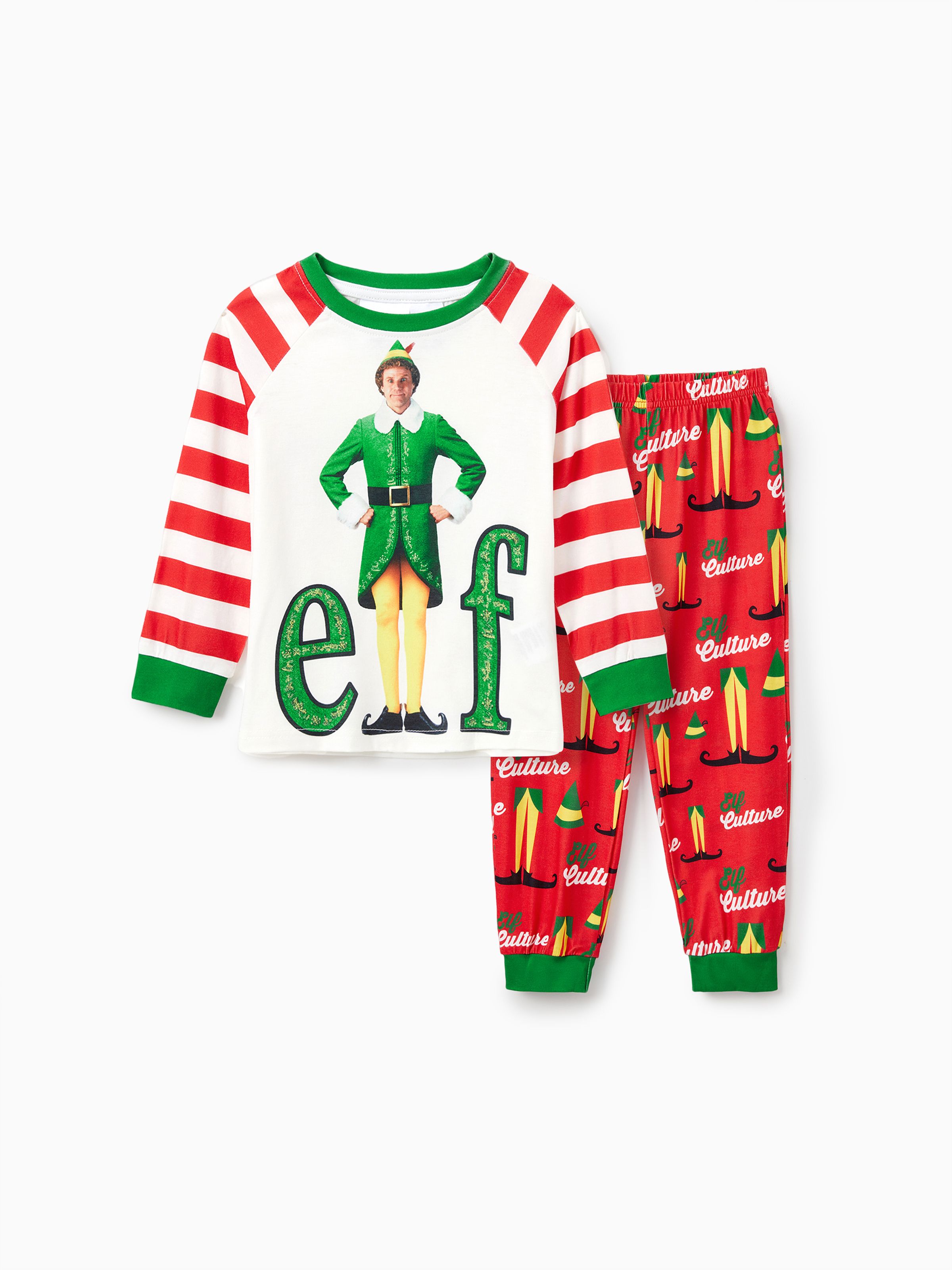 

ELF Family Matching Christmas Character Striped Print Colorblock Pajamas Set (Flame Resistant)