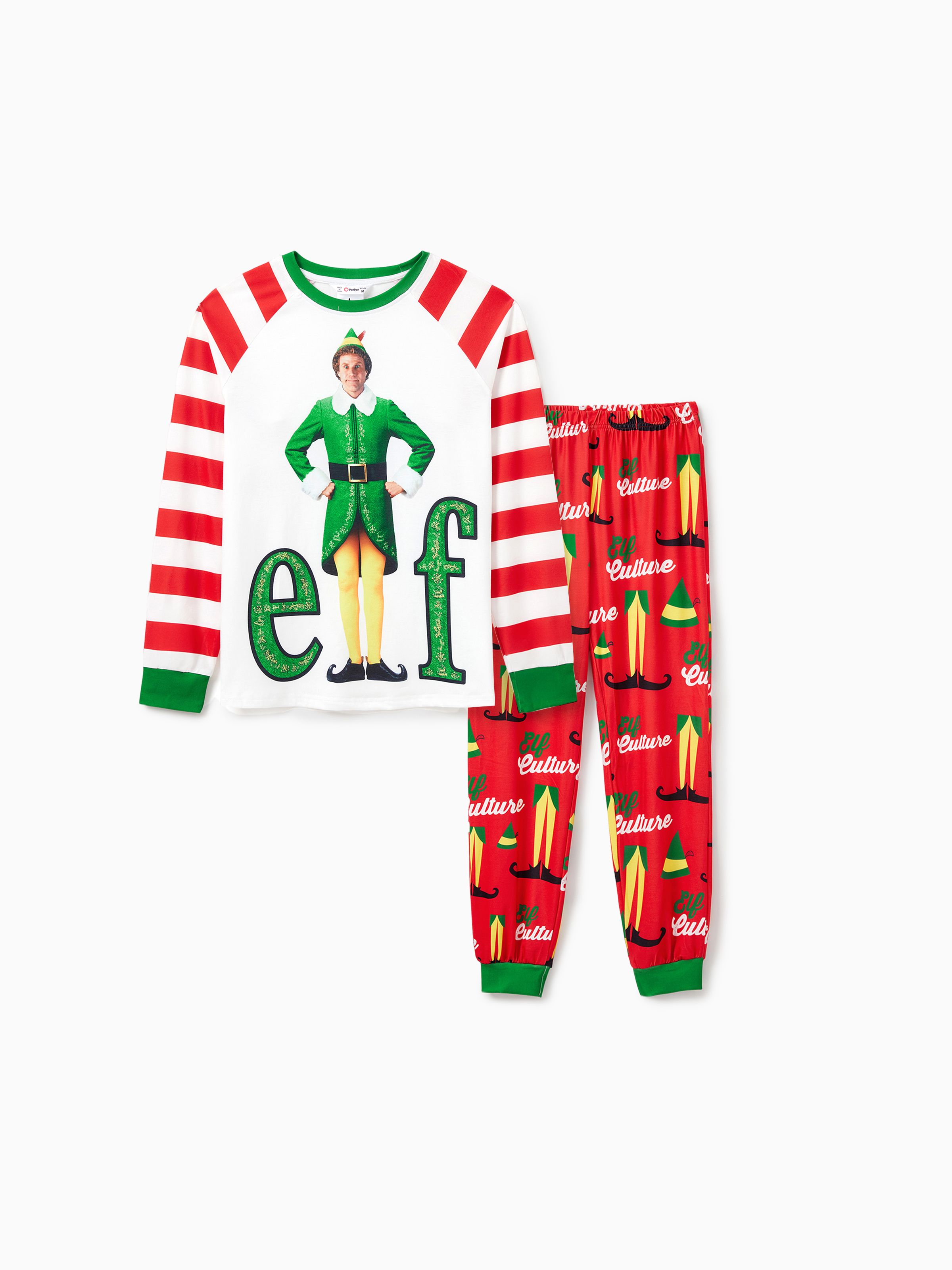 

ELF Family Matching Christmas Character Striped Print Colorblock Pajamas Set (Flame Resistant)