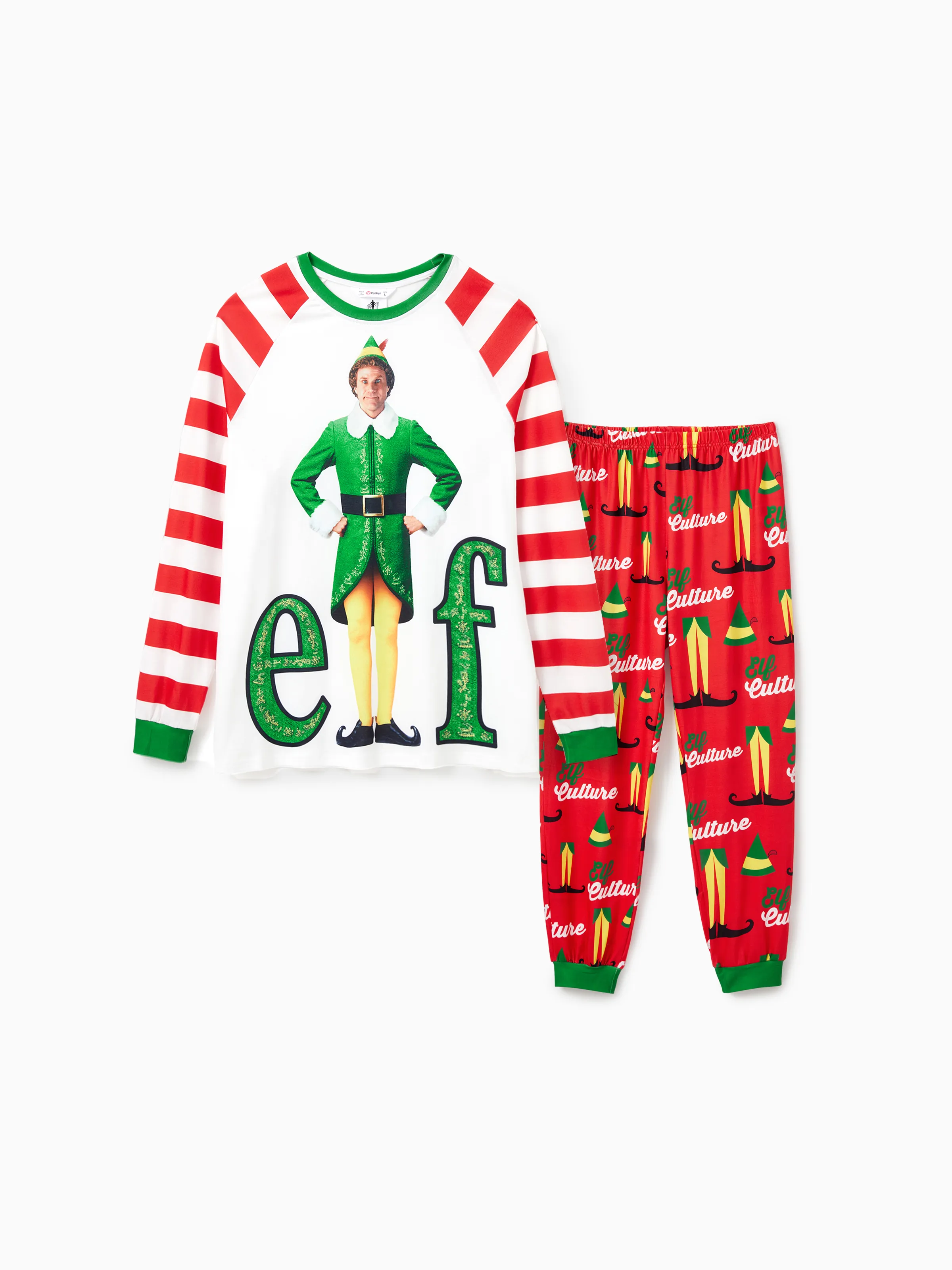 

ELF Family Matching Christmas Character Striped Print Colorblock Pajamas Set (Flame Resistant)