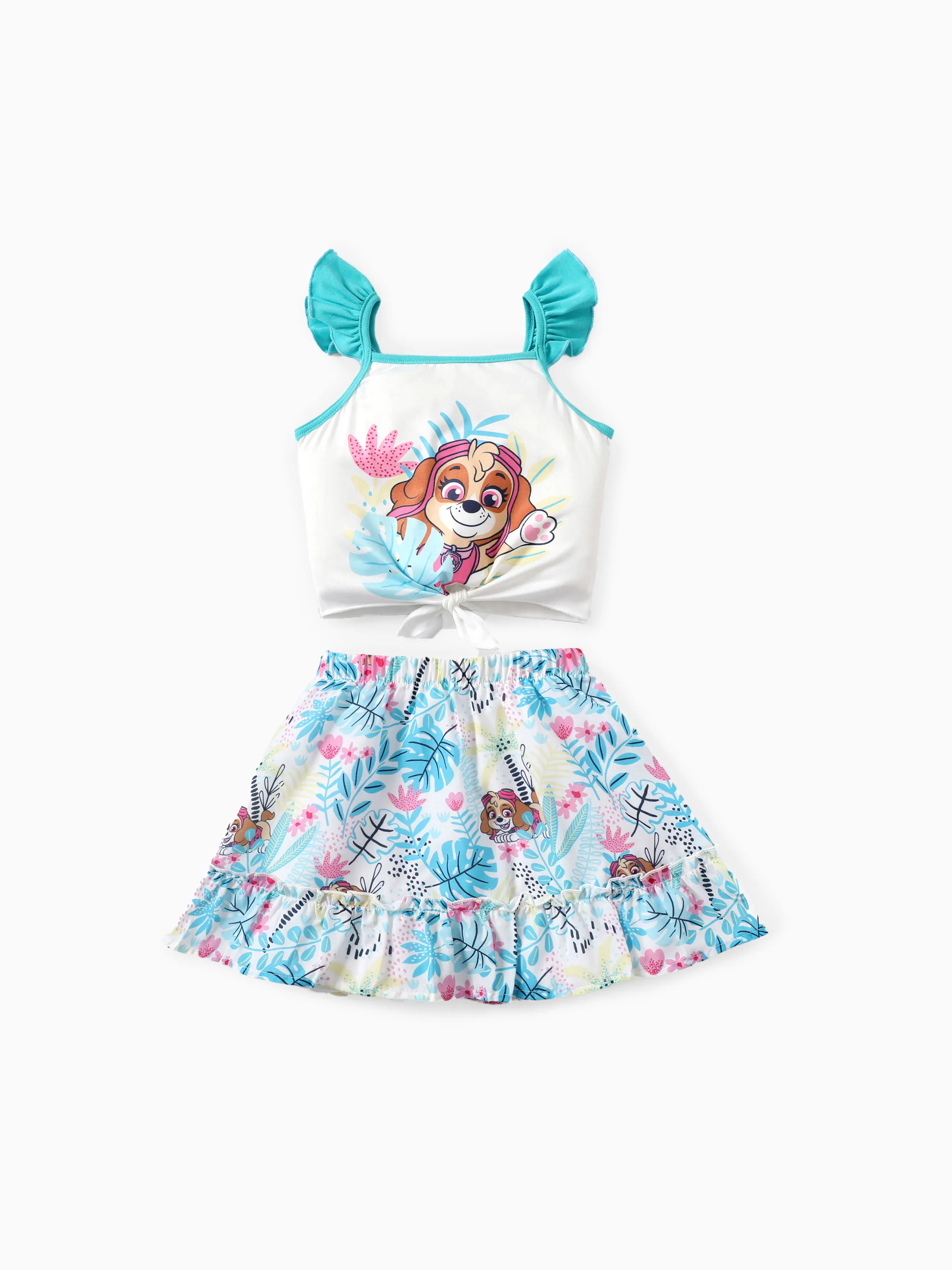 

PAW Patrol 2pcs Skye Toddler Girls Ruffled-Sleeve Waist-twist Top and Floral Print Skirt Set