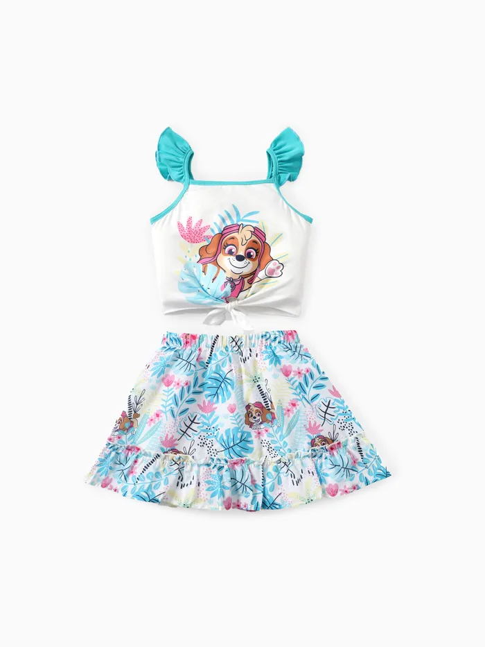 PAW Patrol 2pcs Skye Toddler Girls Ruffled-Sleeve Waist-twist Top and Floral Print Skirt Set
