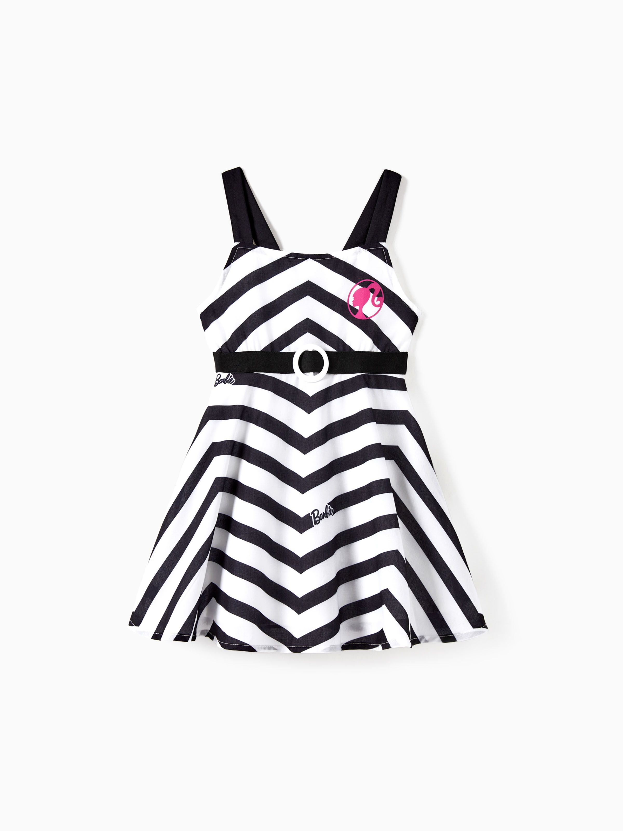 

Barbie Mommy and Me 2pcs Vintage Doll Stripe Print Movie-Inspired Fashionable Belted Sleeveless Dress