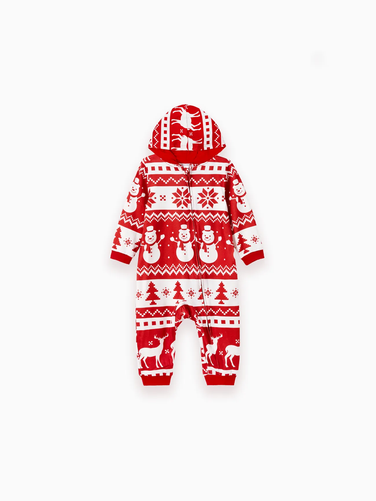 

Christmas Family Matching Allover Red Print Long-sleeve Hooded Zipper Onesies Pajamas Sets (Flame Resistant)