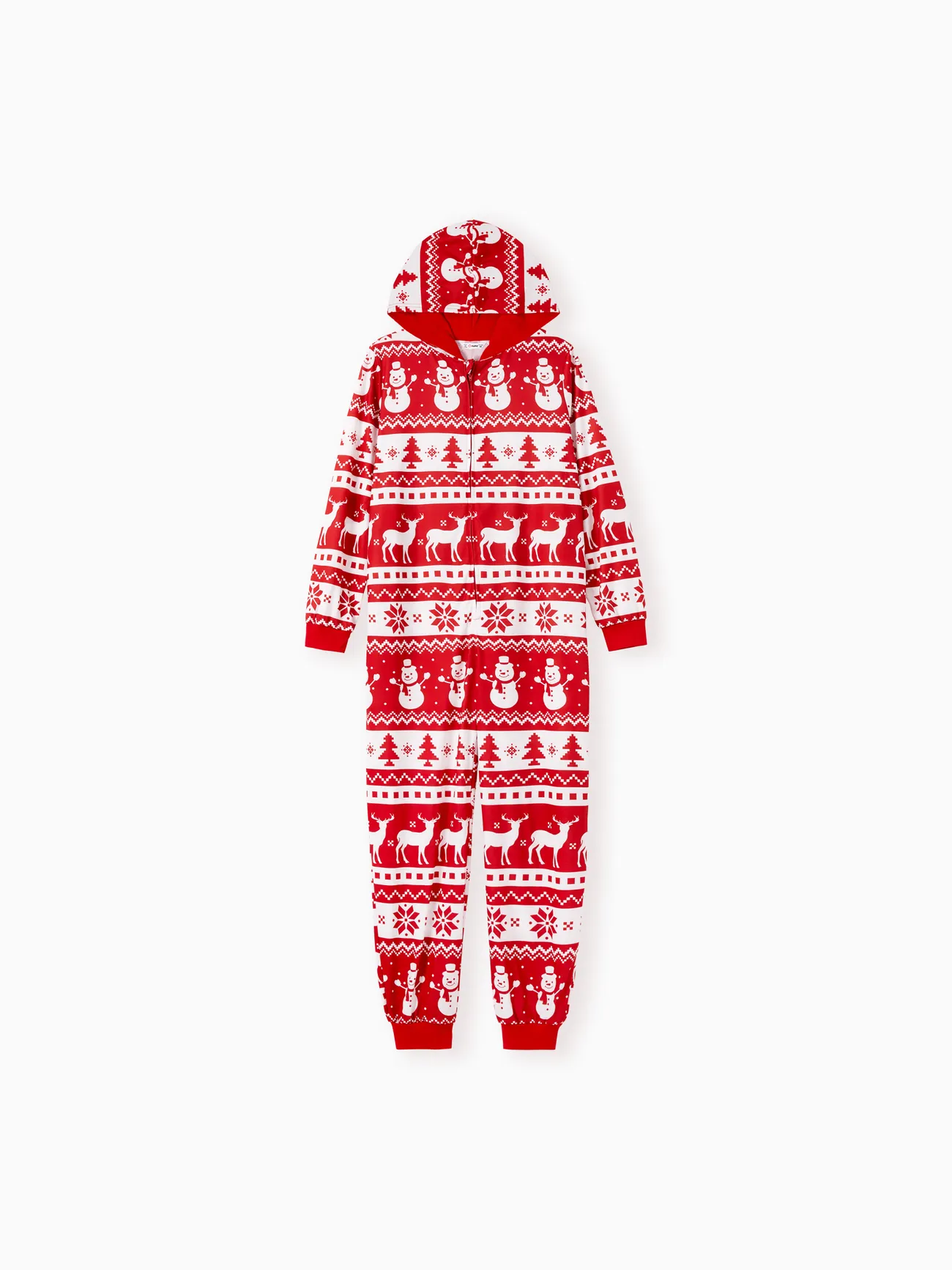 

Christmas Family Matching Allover Red Print Long-sleeve Hooded Zipper Onesies Pajamas Sets (Flame Resistant)