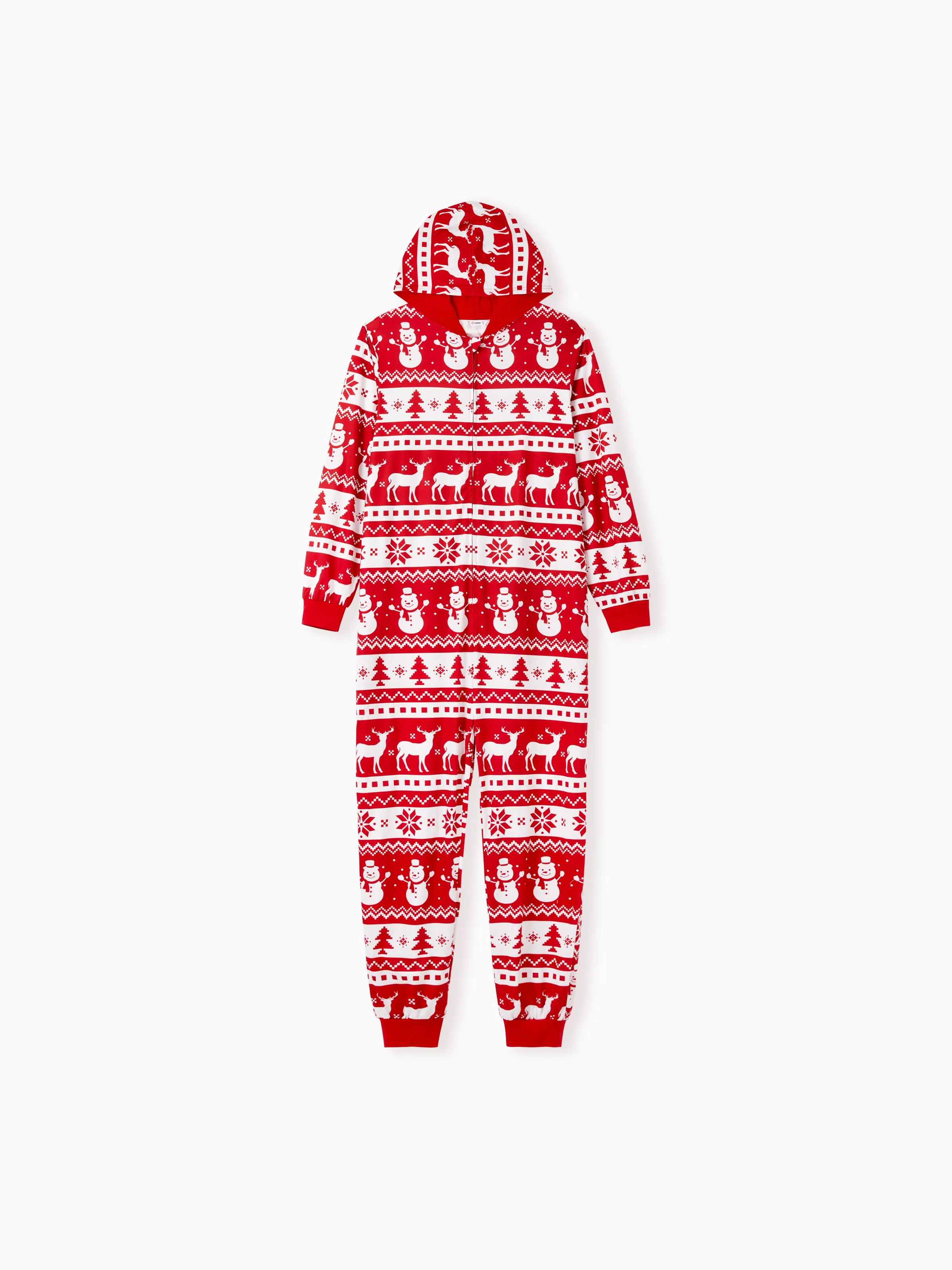 Familia Navideña A Juego Con Estampado Rojo De Manga Larga Con Capucha Y Cremallera Onesies Conjuntos De Pijamas (resistentes Al Fuego)