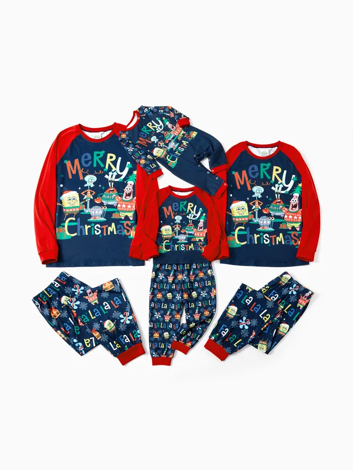 Bob l’éponge famille assorti Noël motif colorblock pyjama ensemble (résistant aux flammes)