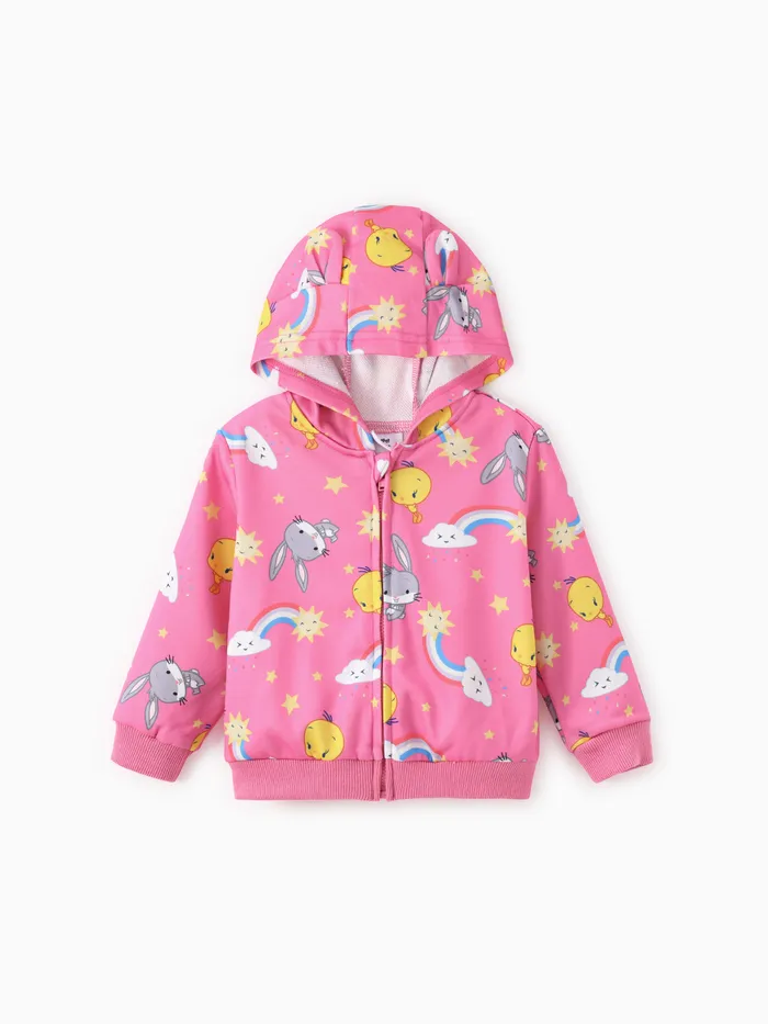 Looney Tunes Bebé/Niño Pequeño/Niña 1pc Personaje Arco Iris Patrón Chaqueta Con Capucha De Manga Larga Con Oreja 3D 