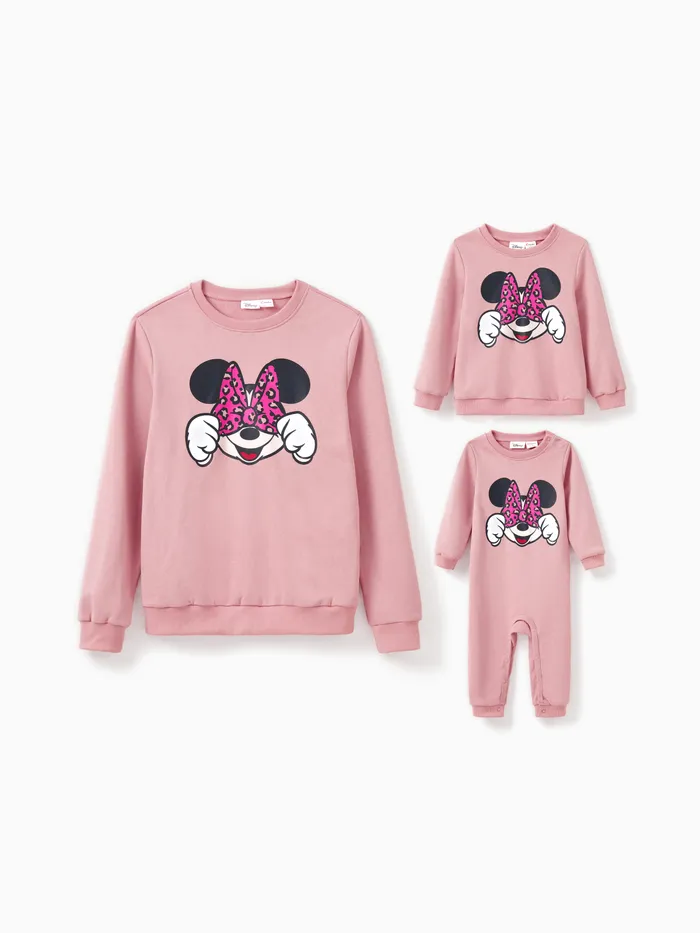 Disney Mickey and Friends Mommy And Me 1pc Cotton Minnie Mouse Bowknot Long-sleeve Sweatshirt/Jumpsuit